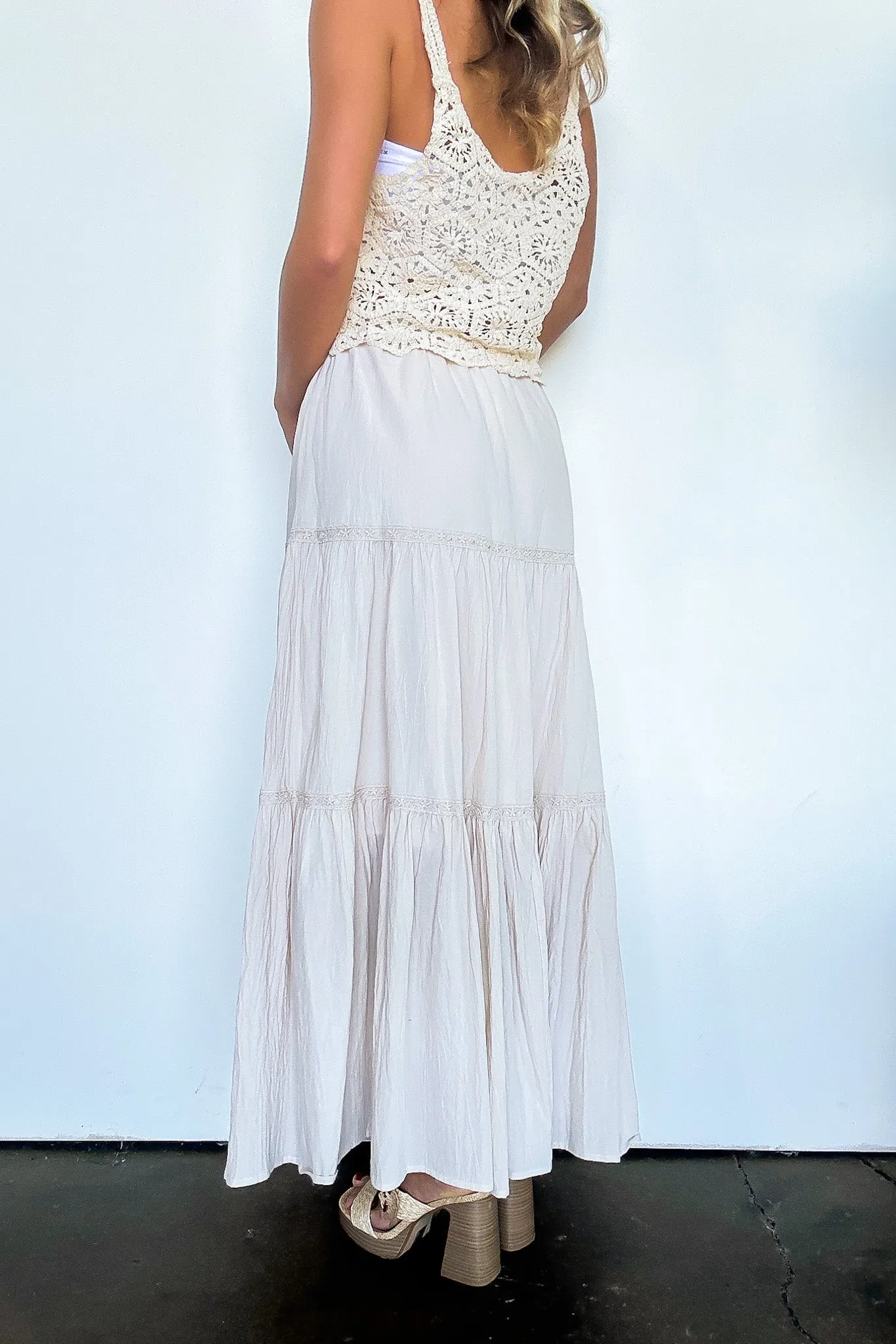 Brooke Crochet Detail Tiered Maxi Skirt