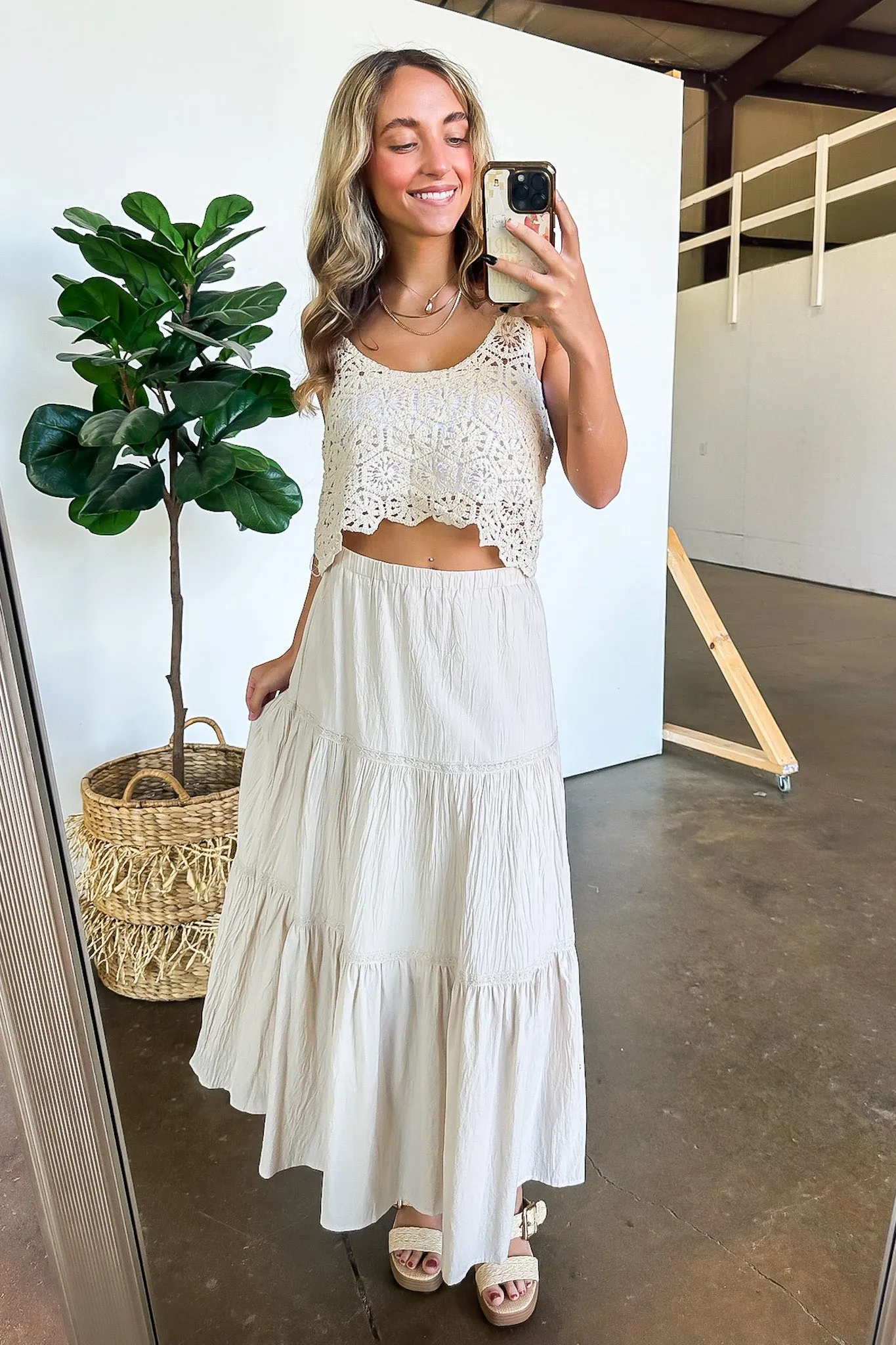 Brooke Crochet Detail Tiered Maxi Skirt