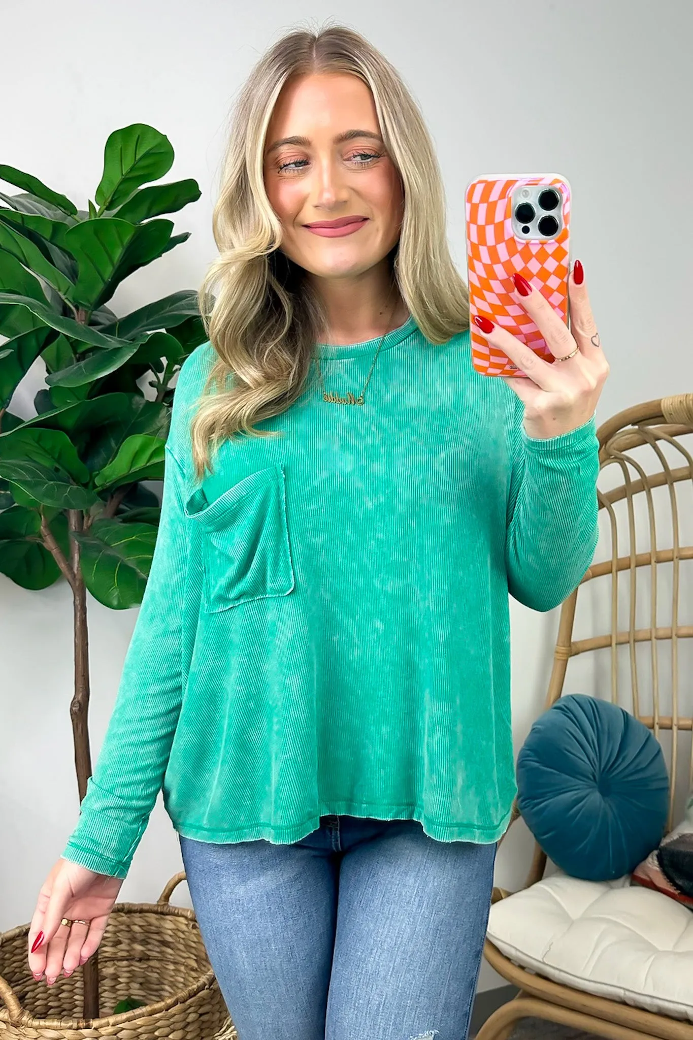 Caliana Washed Dolman Sleeve Pocket Top - BACK IN STOCK