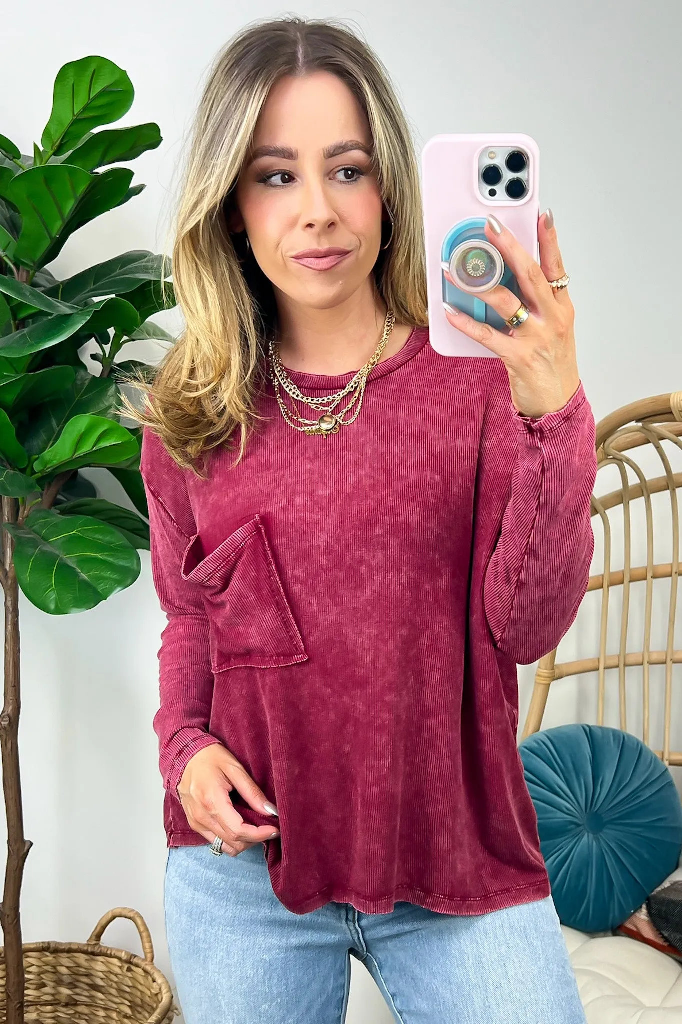 Caliana Washed Dolman Sleeve Pocket Top - BACK IN STOCK