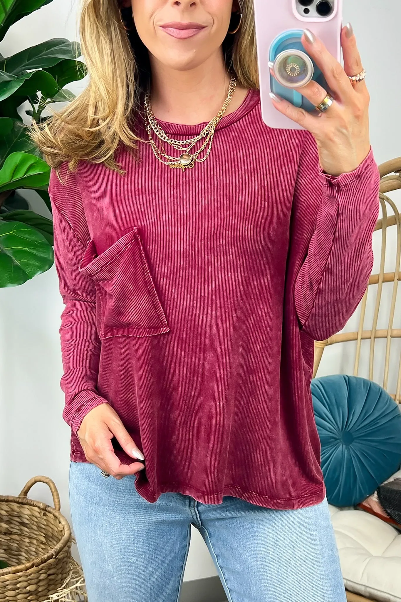 Caliana Washed Dolman Sleeve Pocket Top - BACK IN STOCK