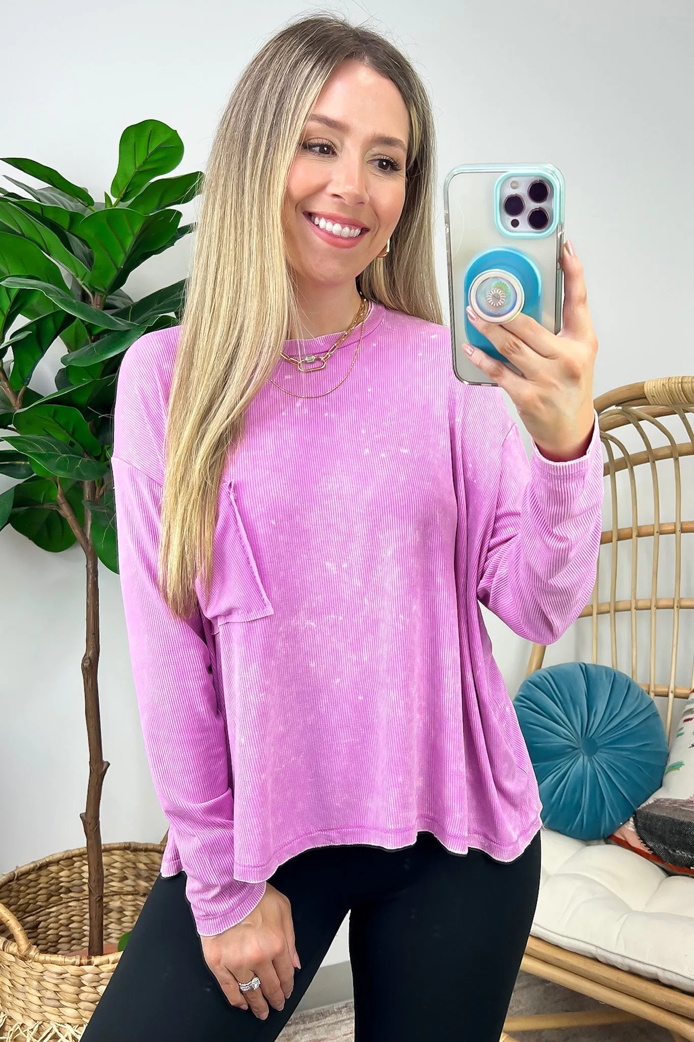Caliana Washed Dolman Sleeve Pocket Top - BACK IN STOCK