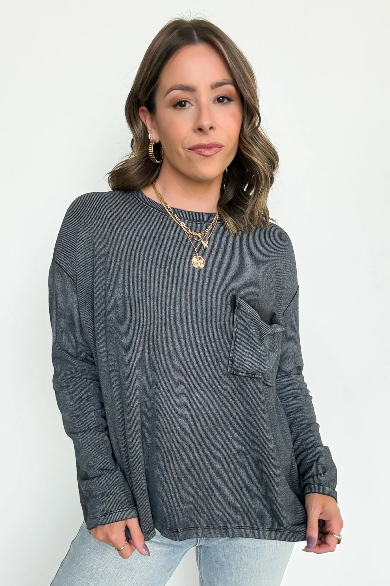 Caliana Washed Dolman Sleeve Pocket Top - BACK IN STOCK