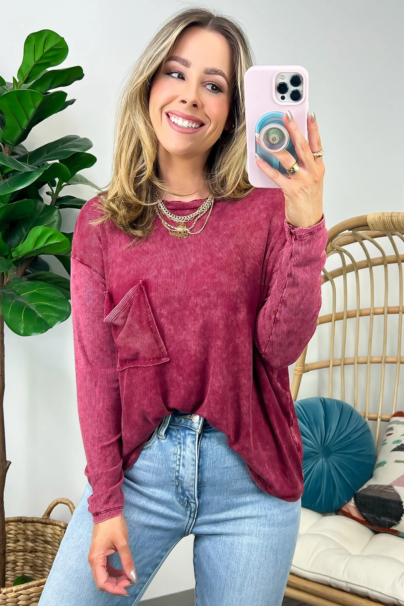Caliana Washed Dolman Sleeve Pocket Top - BACK IN STOCK