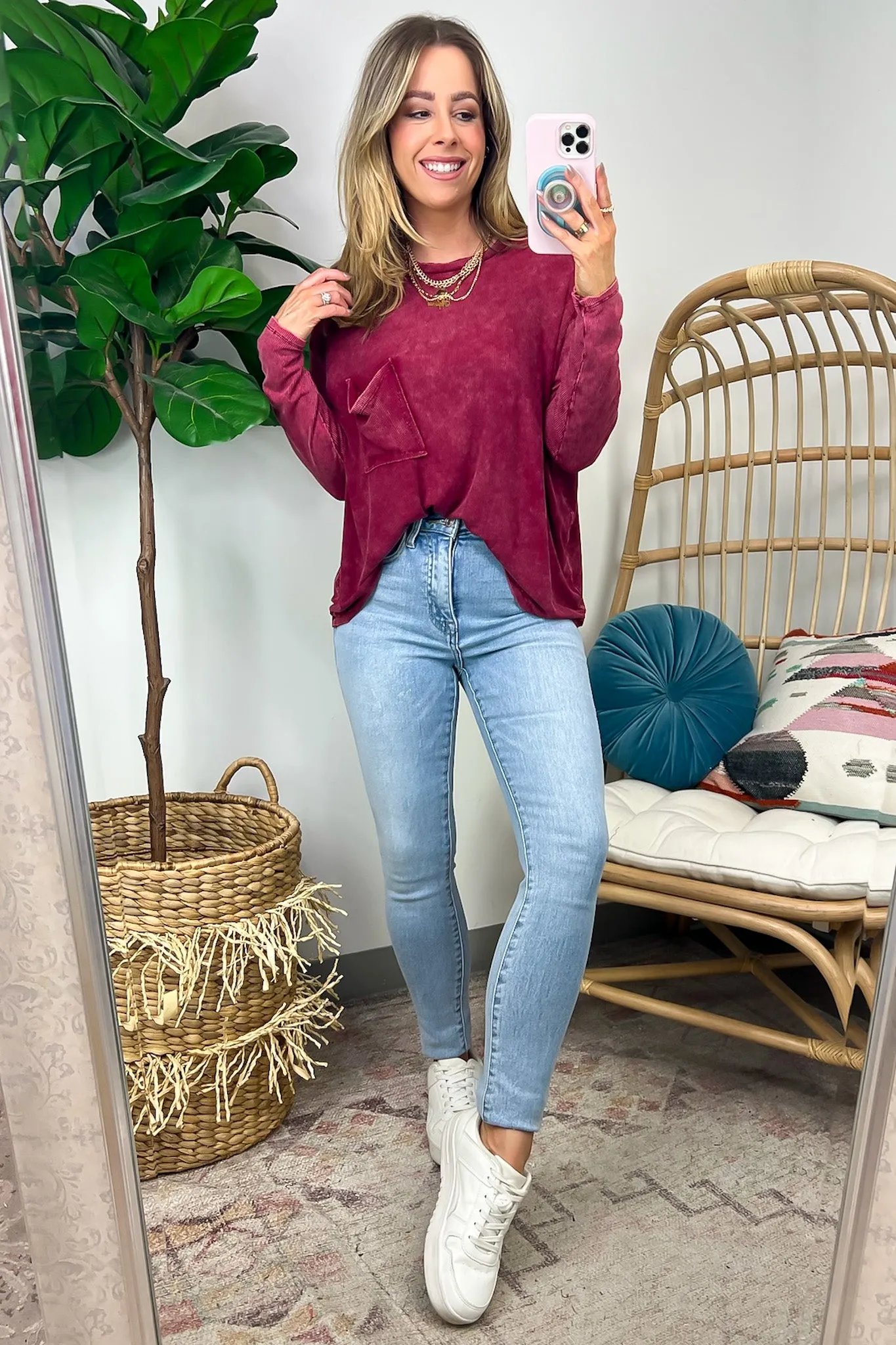 Caliana Washed Dolman Sleeve Pocket Top - BACK IN STOCK