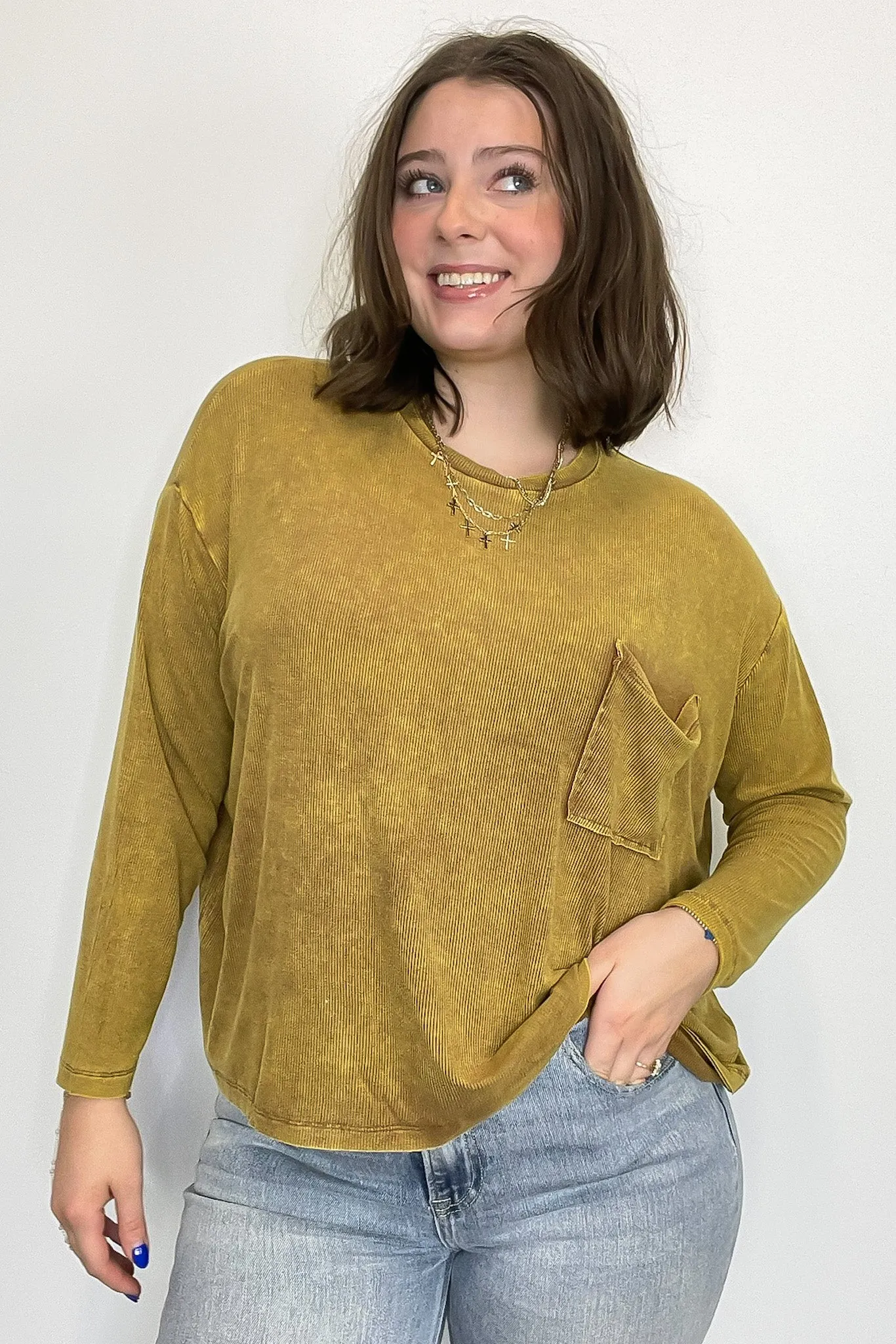 Caliana Washed Dolman Sleeve Pocket Top - BACK IN STOCK