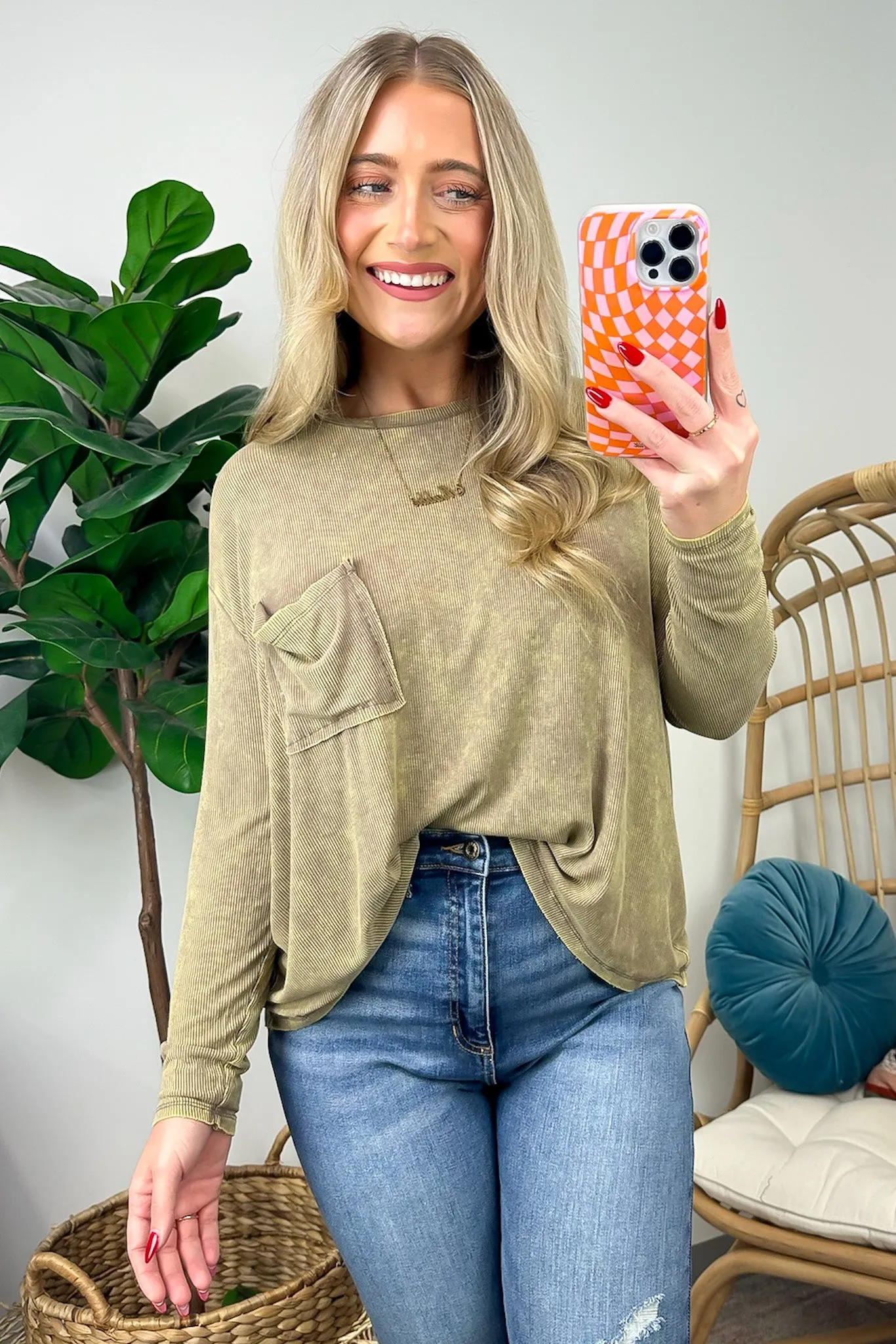 Caliana Washed Dolman Sleeve Pocket Top - BACK IN STOCK