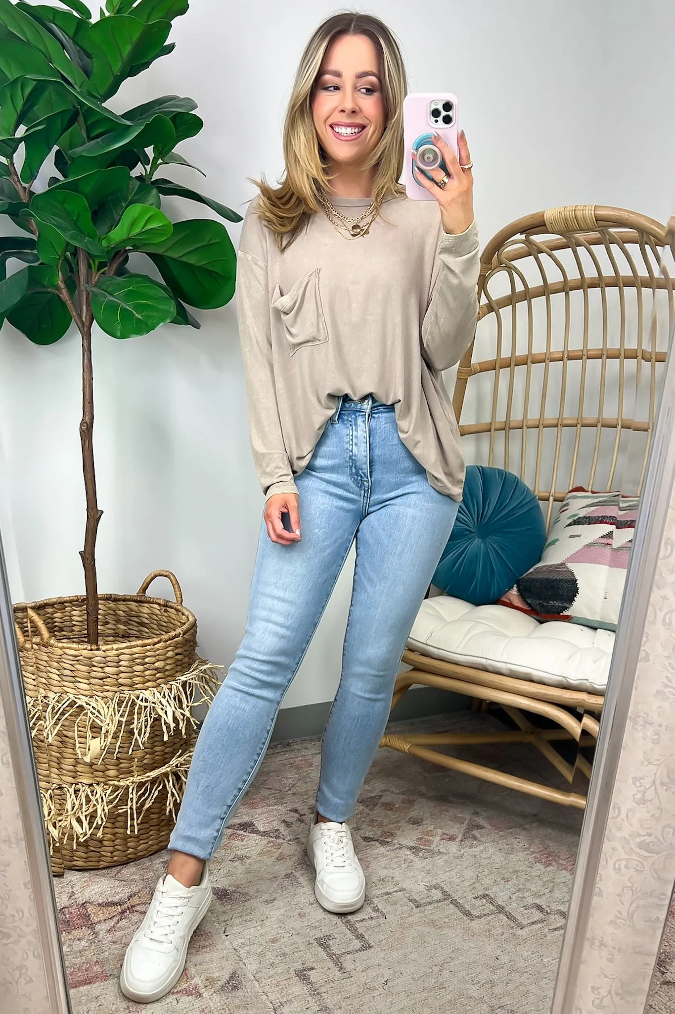 Caliana Washed Dolman Sleeve Pocket Top - BACK IN STOCK