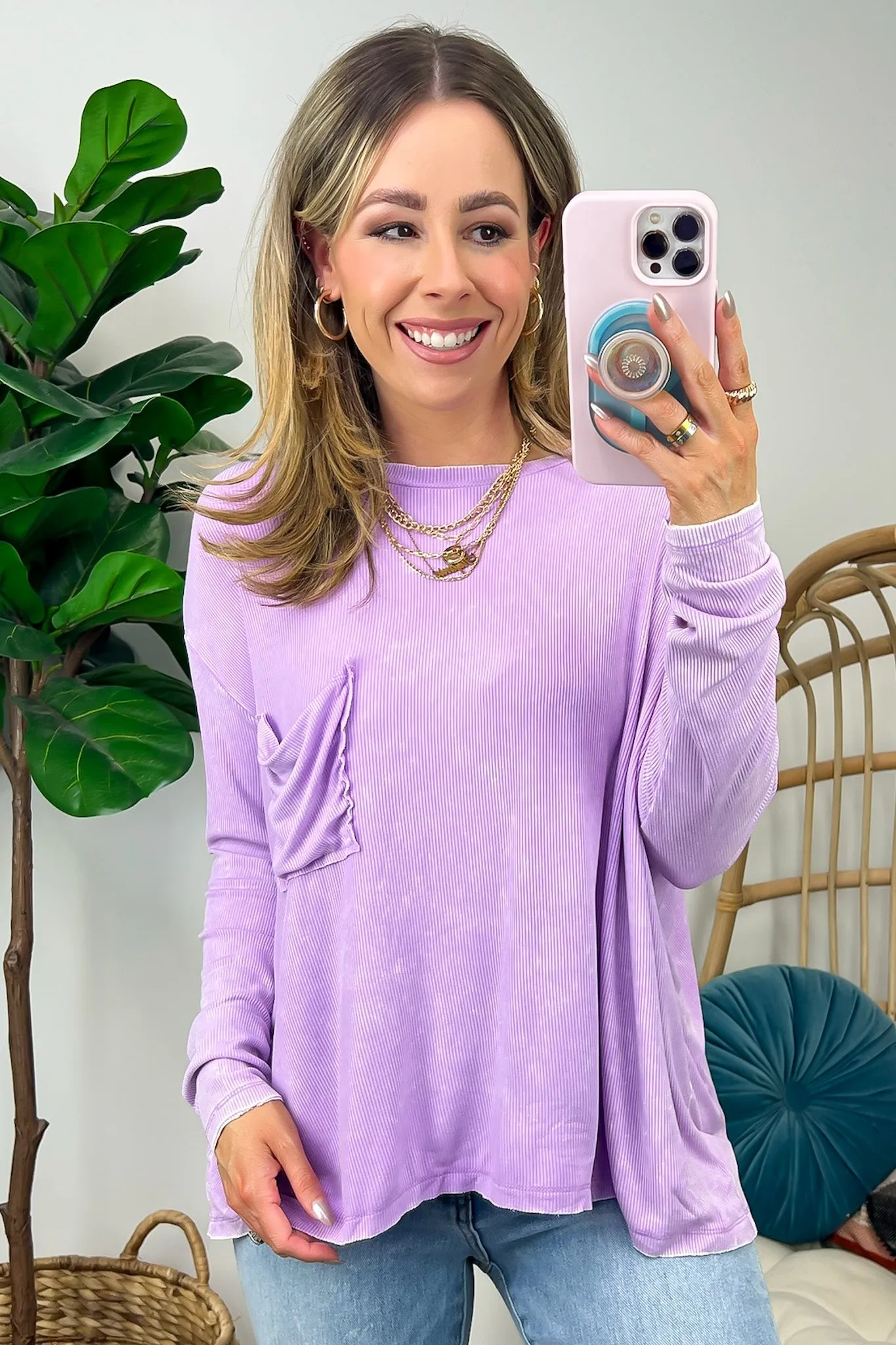 Caliana Washed Dolman Sleeve Pocket Top - BACK IN STOCK