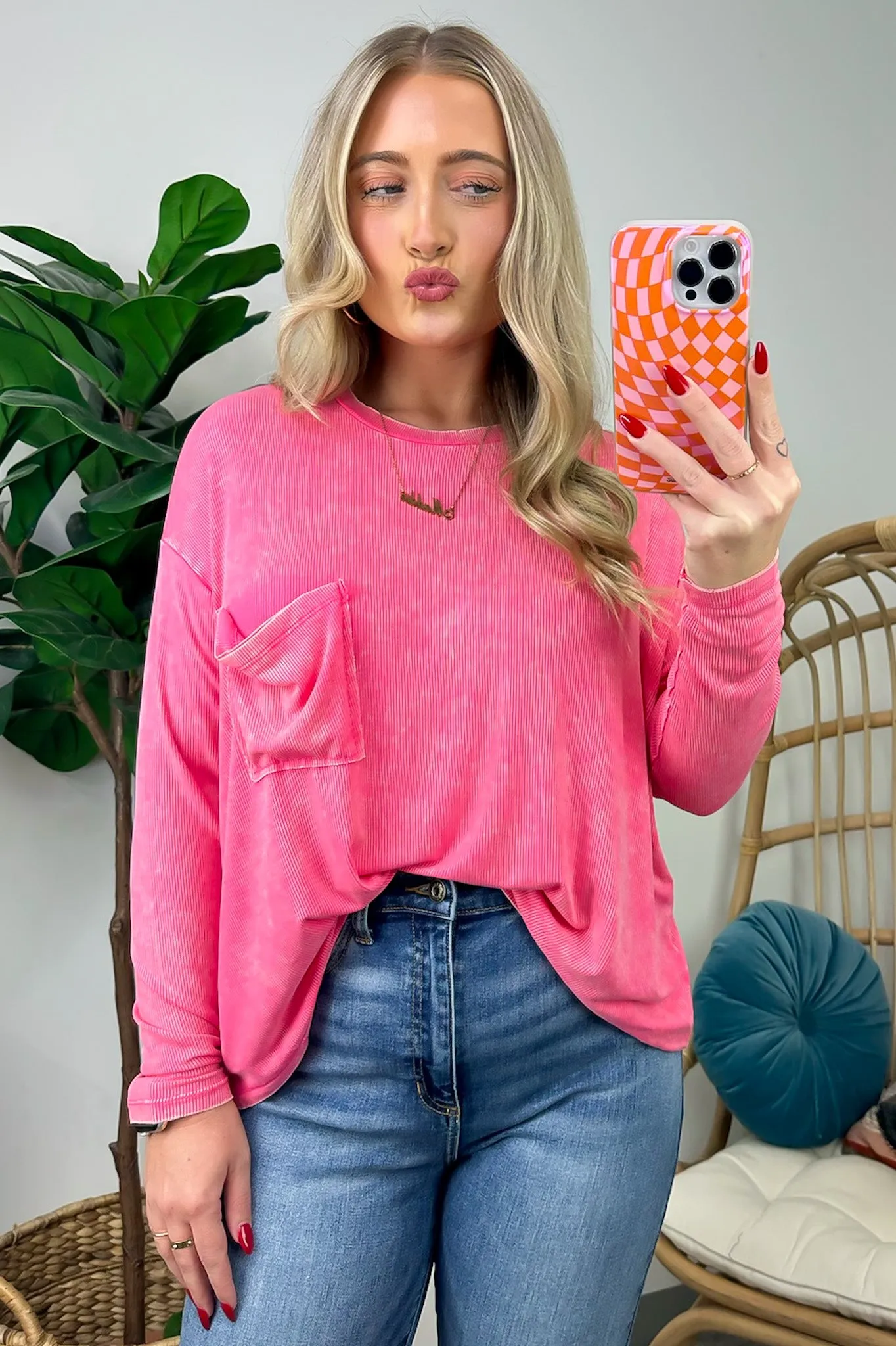 Caliana Washed Dolman Sleeve Pocket Top - BACK IN STOCK