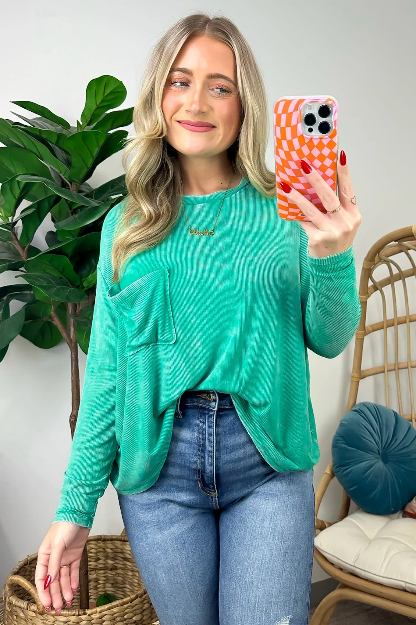 Caliana Washed Dolman Sleeve Pocket Top - BACK IN STOCK