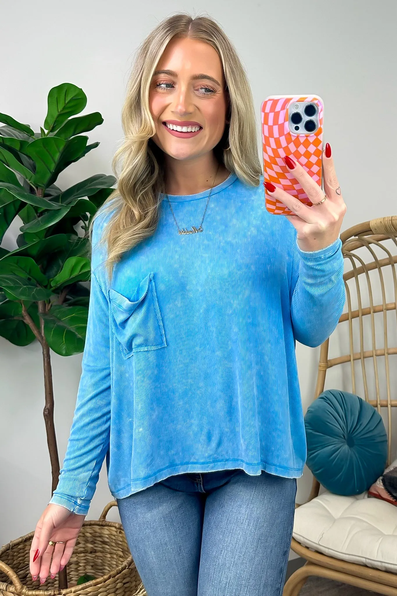 Caliana Washed Dolman Sleeve Pocket Top - BACK IN STOCK