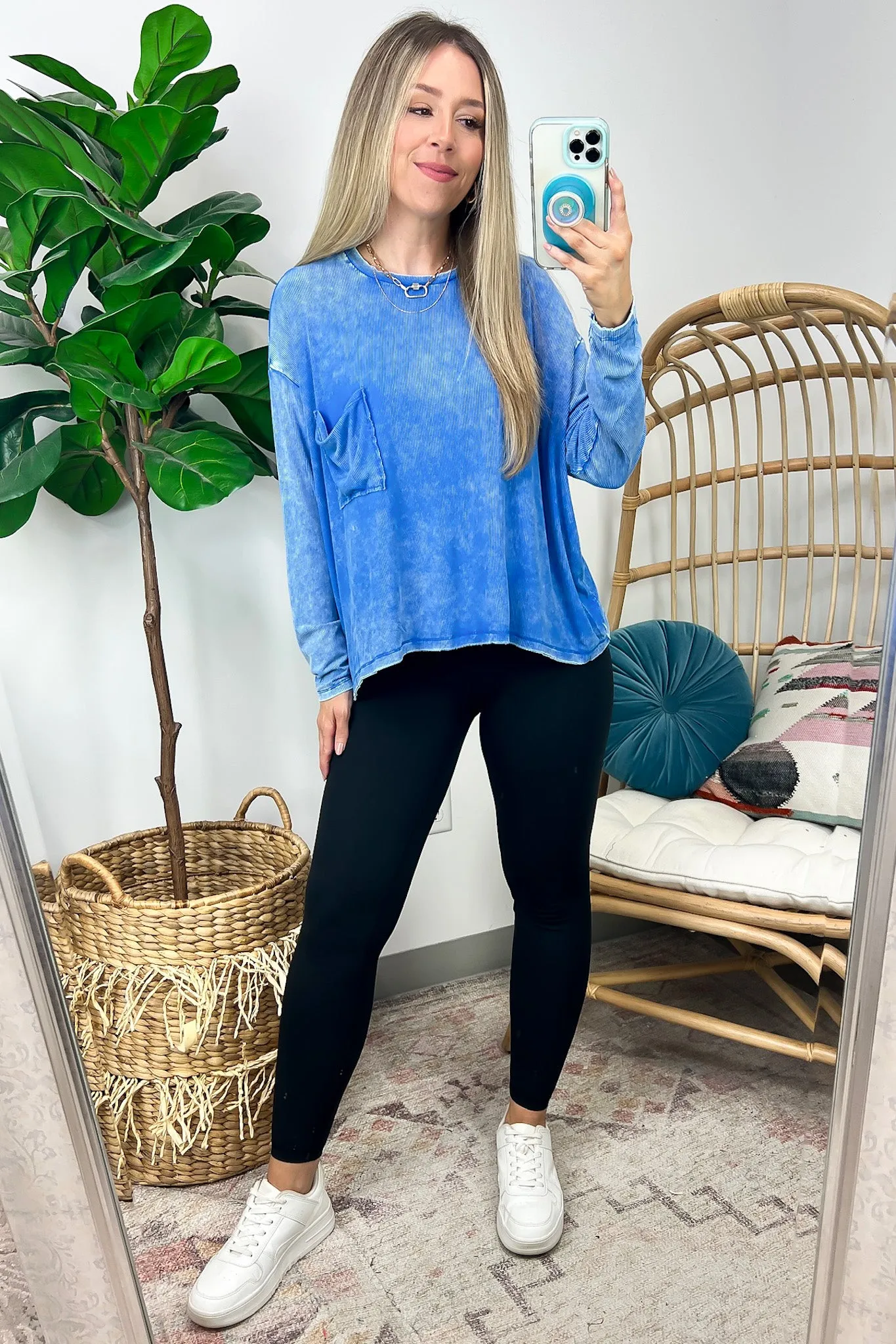Caliana Washed Dolman Sleeve Pocket Top - BACK IN STOCK