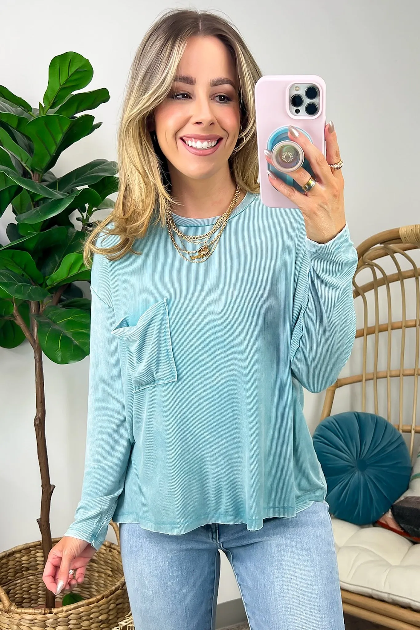 Caliana Washed Dolman Sleeve Pocket Top - BACK IN STOCK