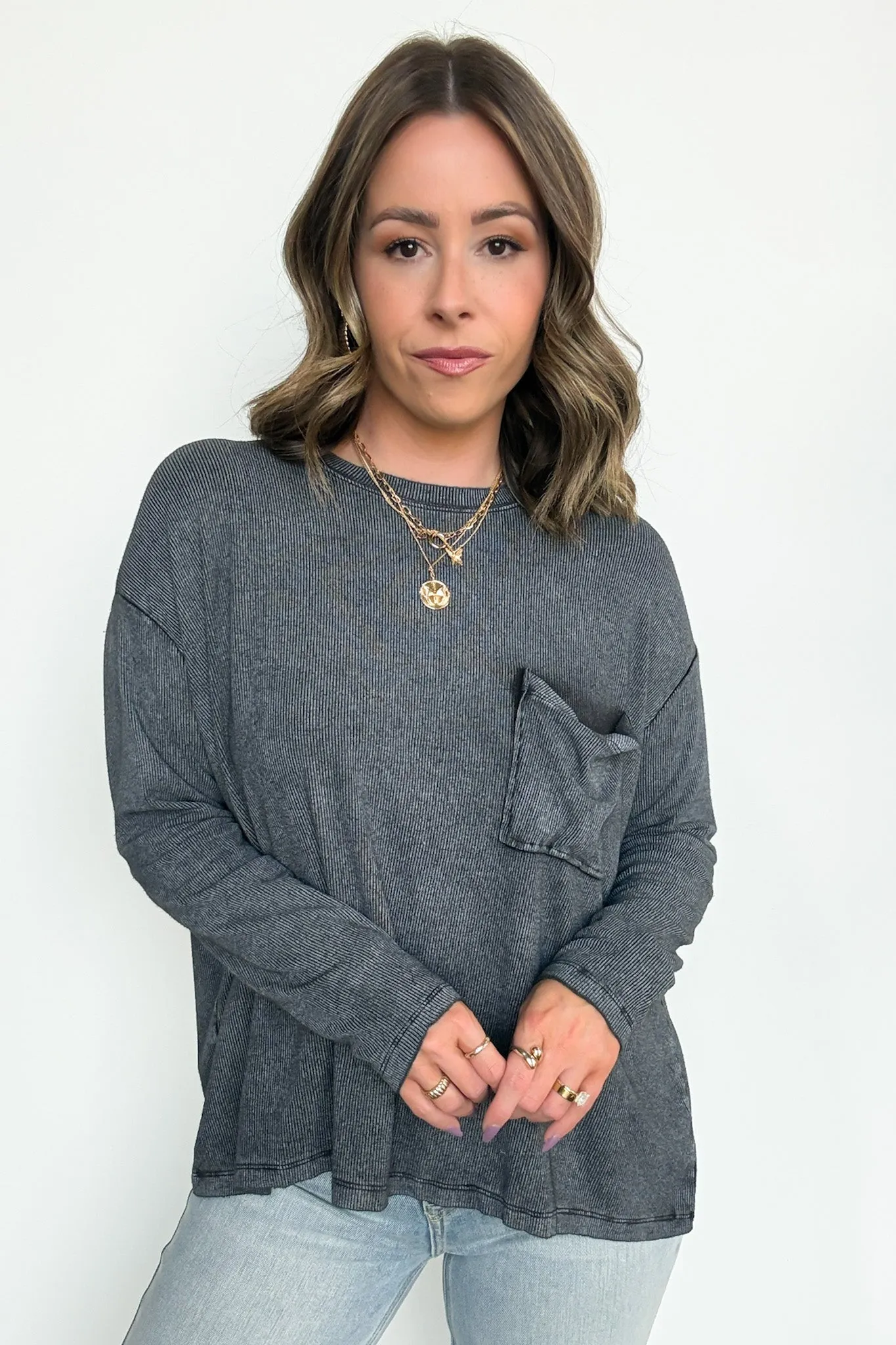 Caliana Washed Dolman Sleeve Pocket Top - BACK IN STOCK