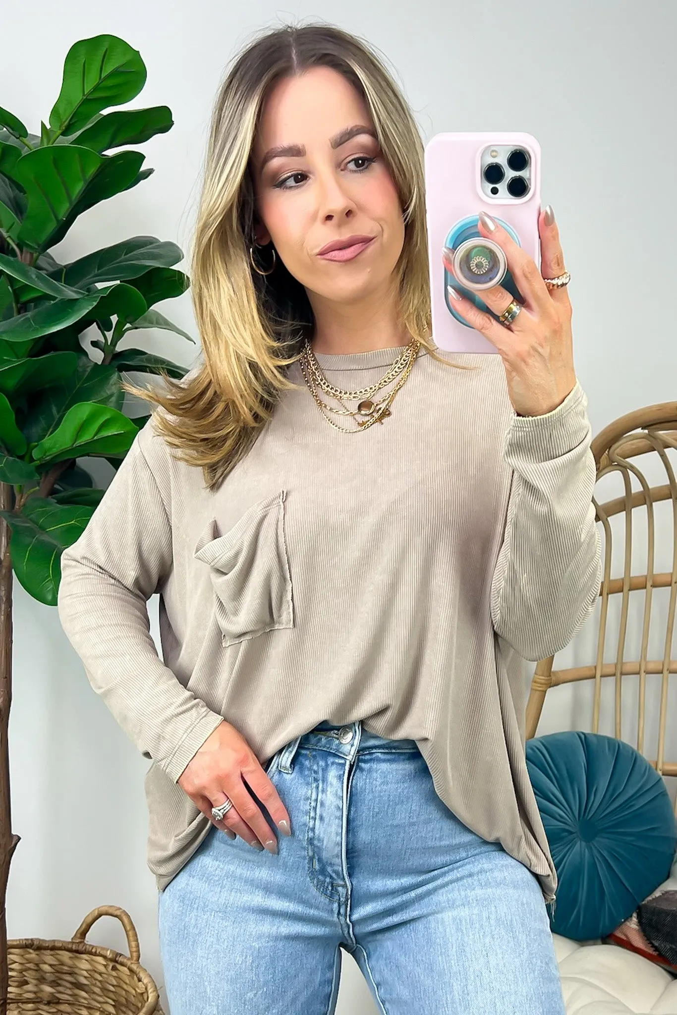 Caliana Washed Dolman Sleeve Pocket Top - BACK IN STOCK