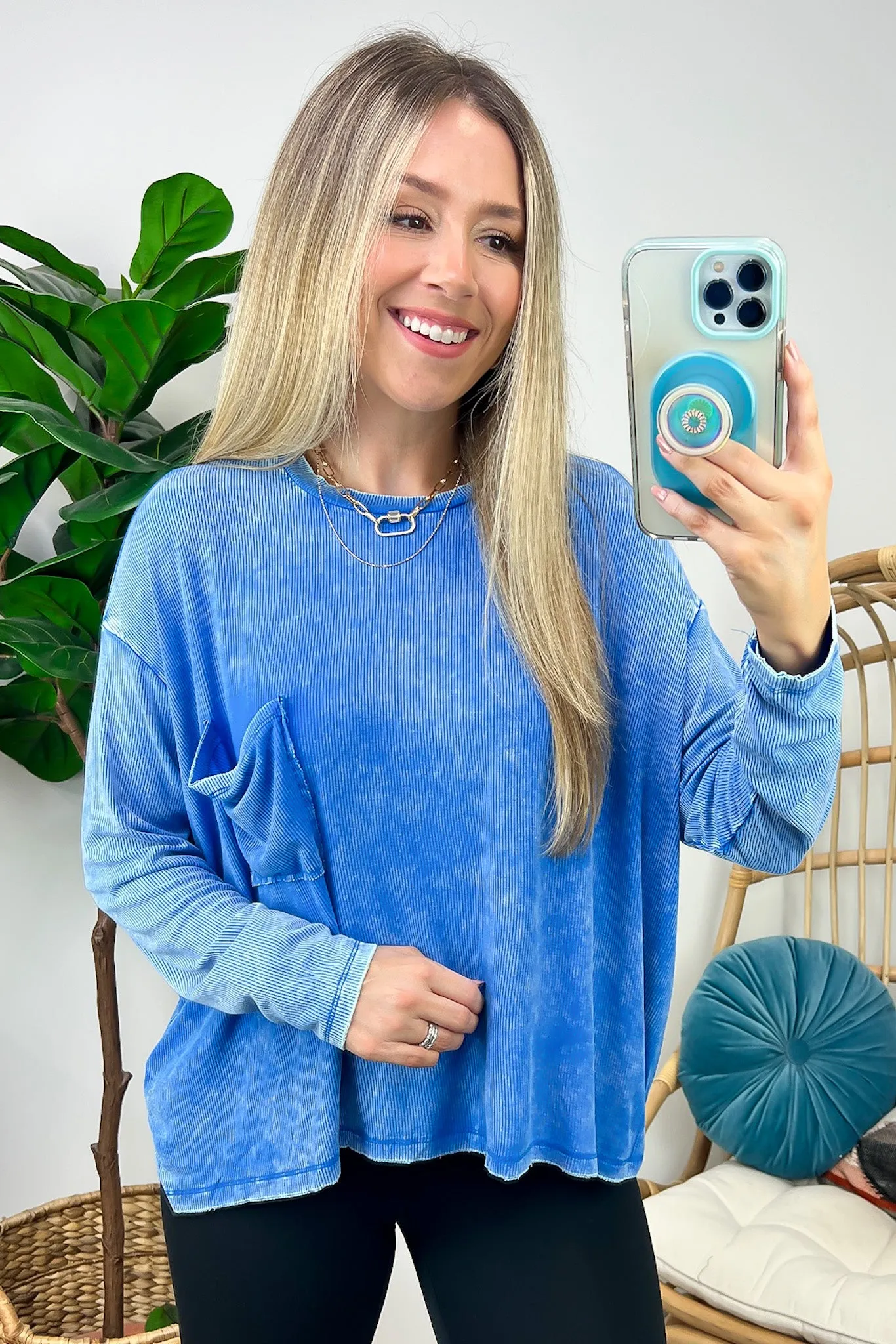 Caliana Washed Dolman Sleeve Pocket Top - BACK IN STOCK