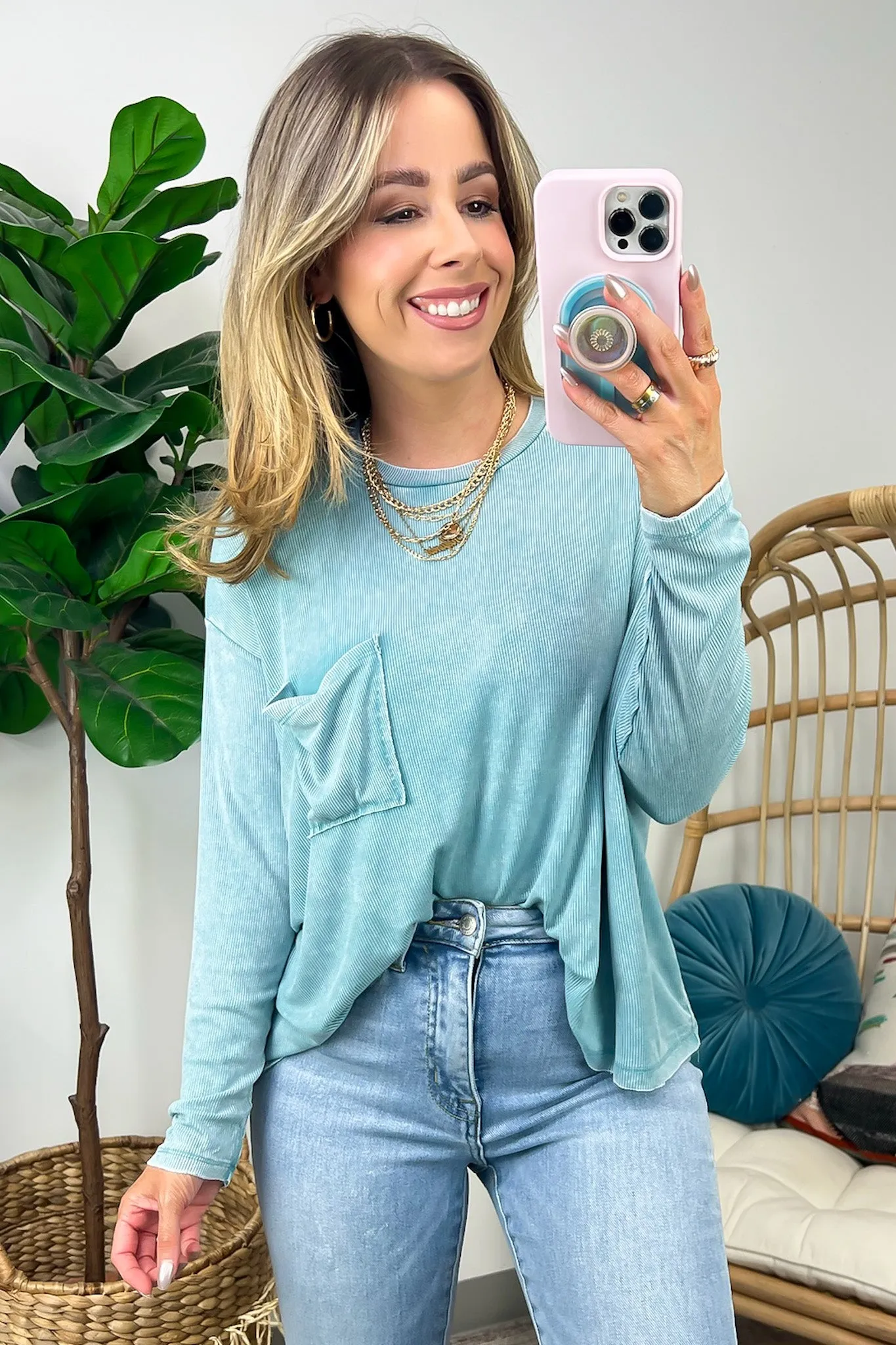Caliana Washed Dolman Sleeve Pocket Top - BACK IN STOCK