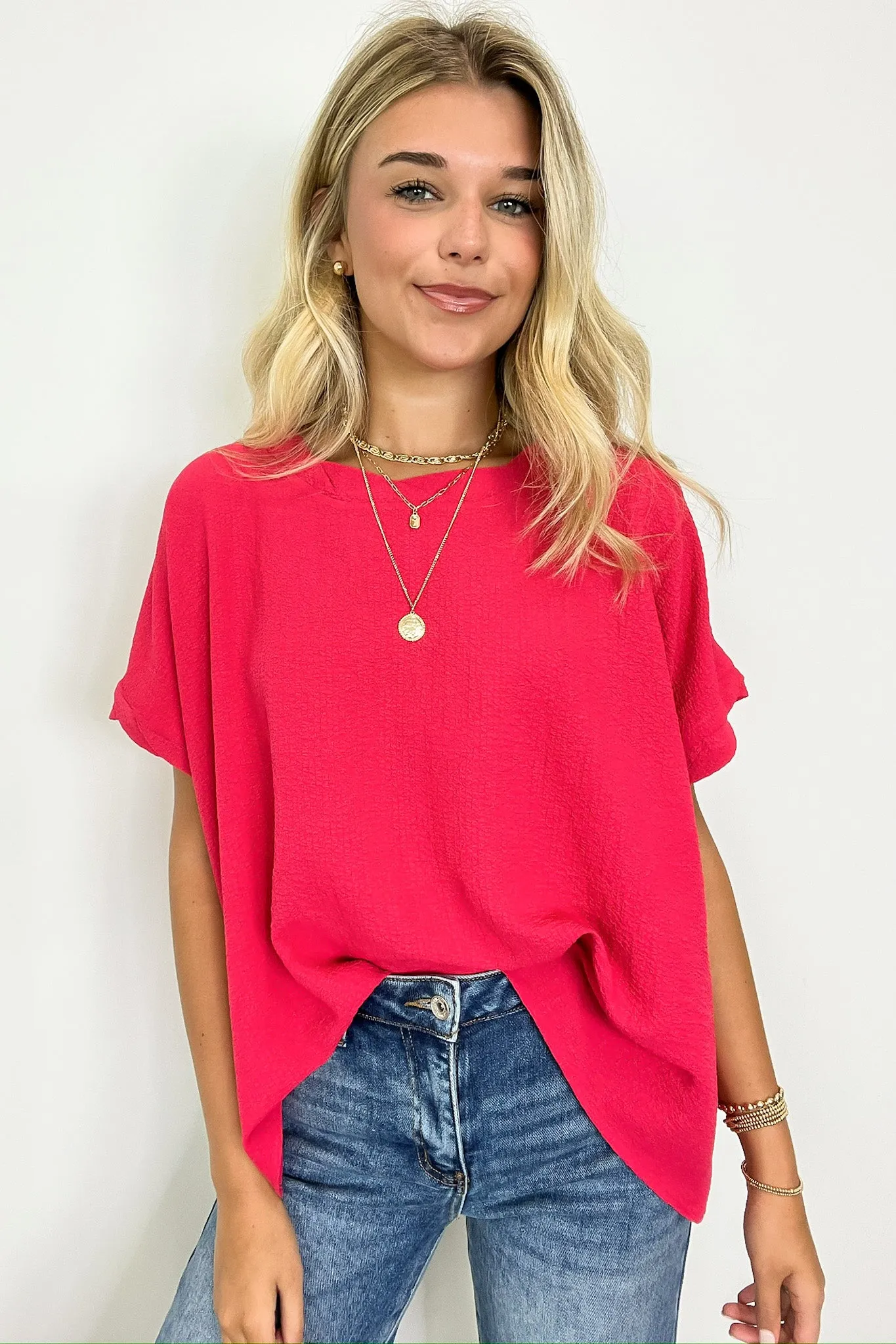 Calise Woven Round Neck Flowy Top - BACK IN STOCK