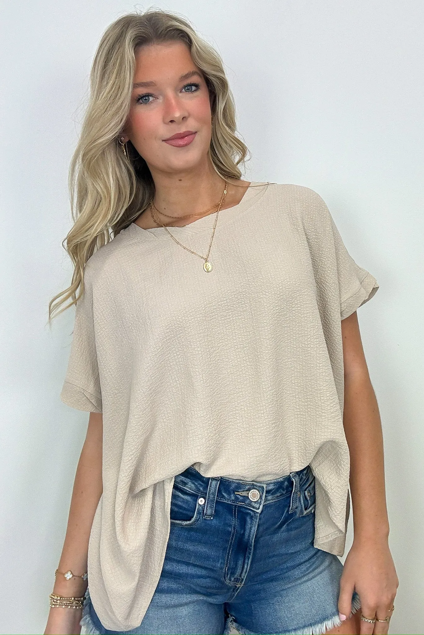 Calise Woven Round Neck Flowy Top - BACK IN STOCK