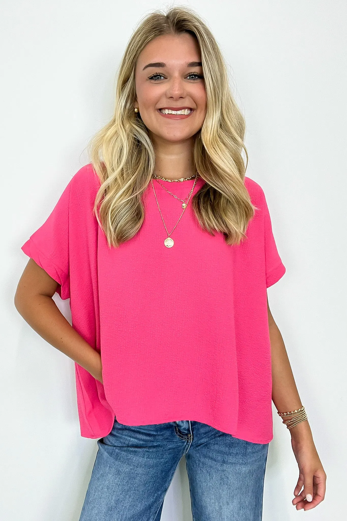 Calise Woven Round Neck Flowy Top - BACK IN STOCK