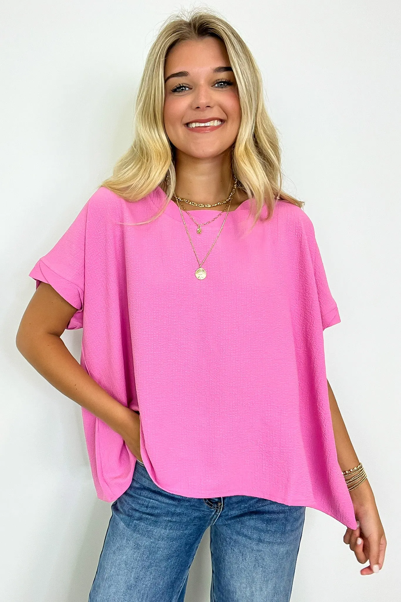 Calise Woven Round Neck Flowy Top - BACK IN STOCK