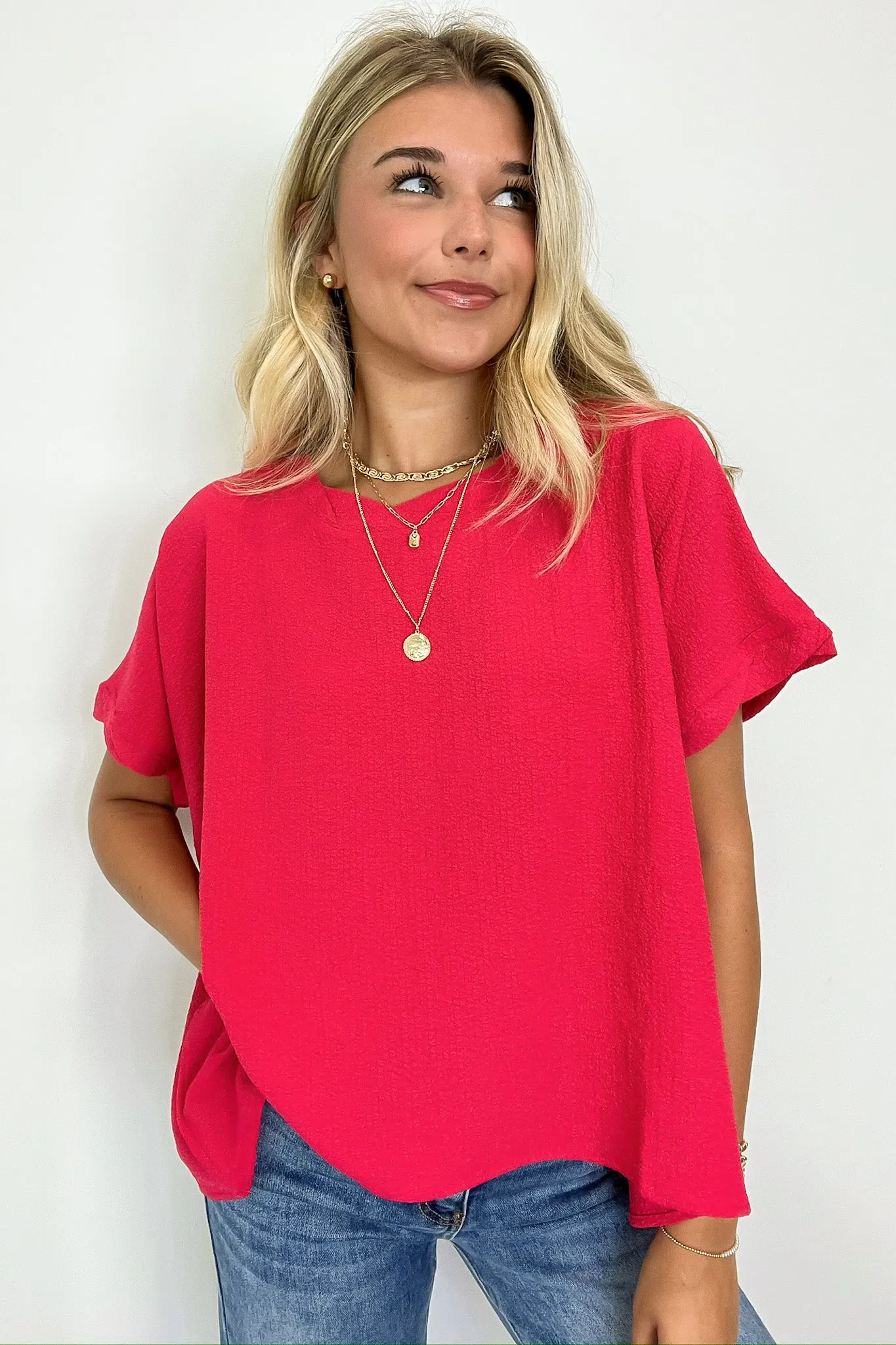 Calise Woven Round Neck Flowy Top - BACK IN STOCK
