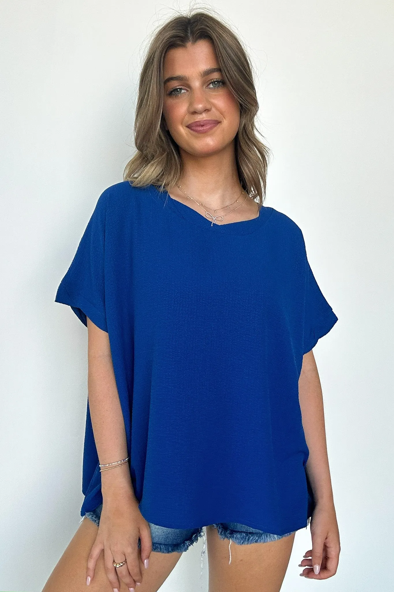 Calise Woven Round Neck Flowy Top - BACK IN STOCK
