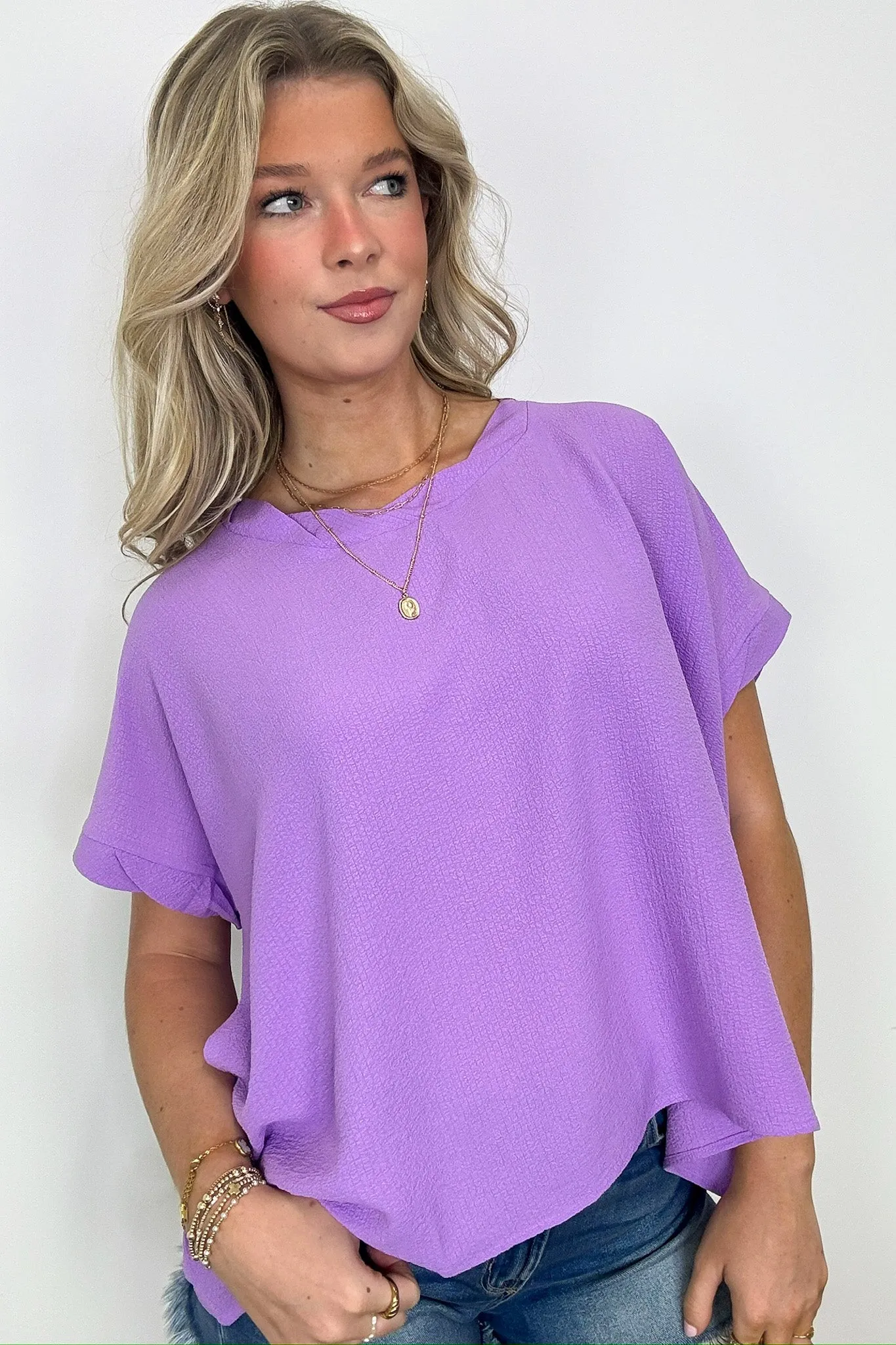Calise Woven Round Neck Flowy Top - BACK IN STOCK