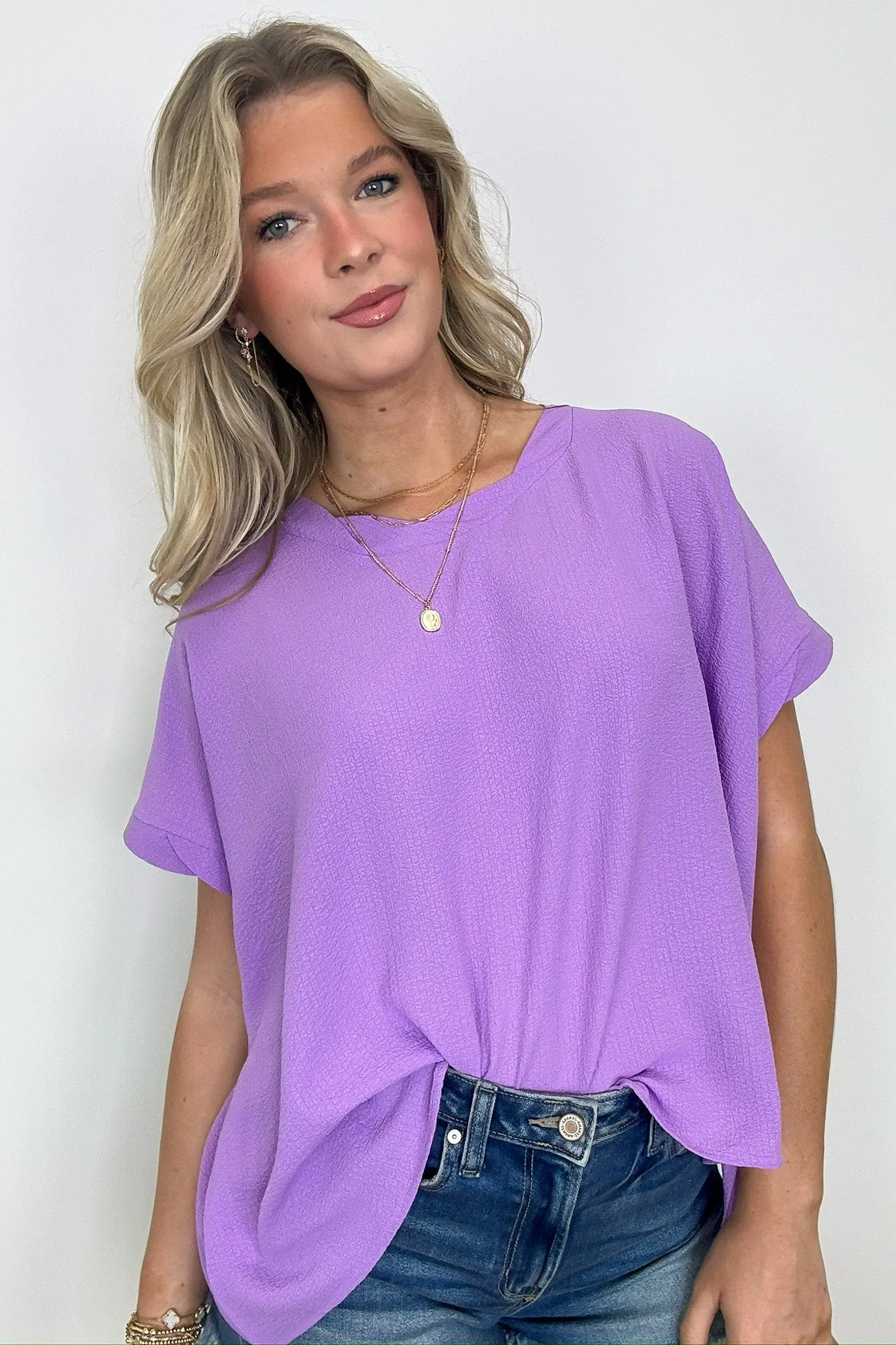 Calise Woven Round Neck Flowy Top - BACK IN STOCK