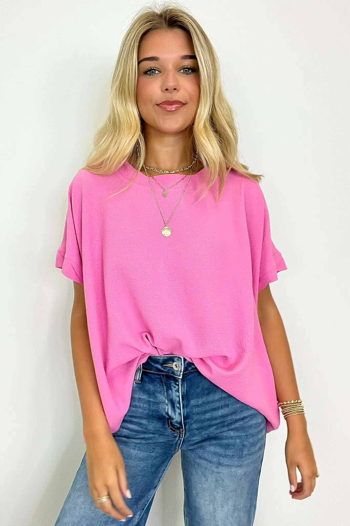 Calise Woven Round Neck Flowy Top - BACK IN STOCK