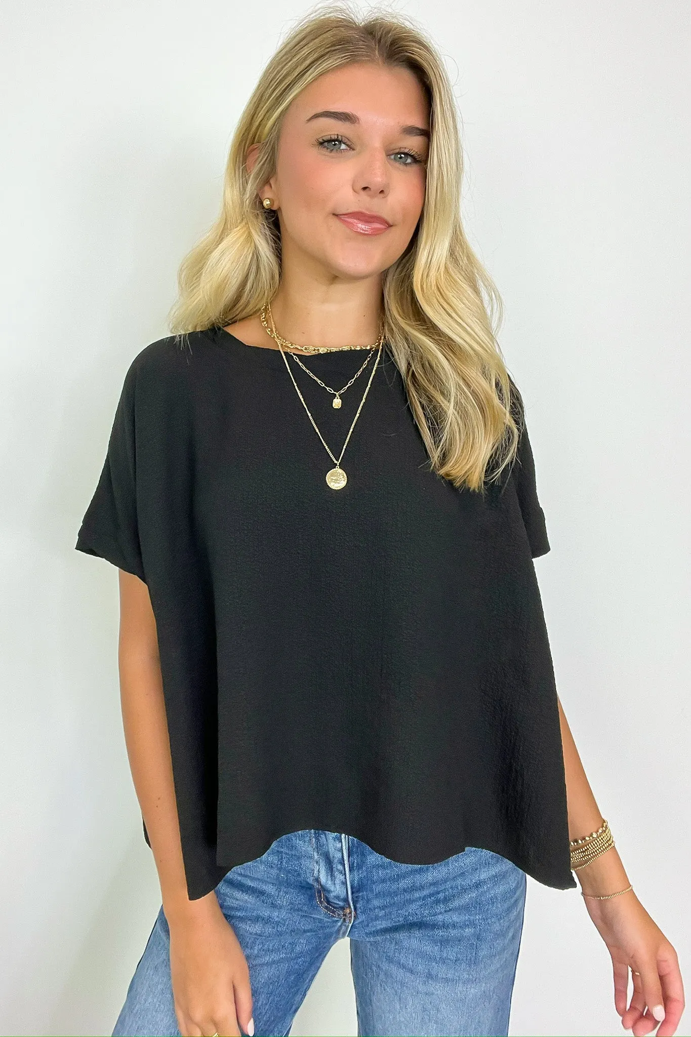 Calise Woven Round Neck Flowy Top - BACK IN STOCK