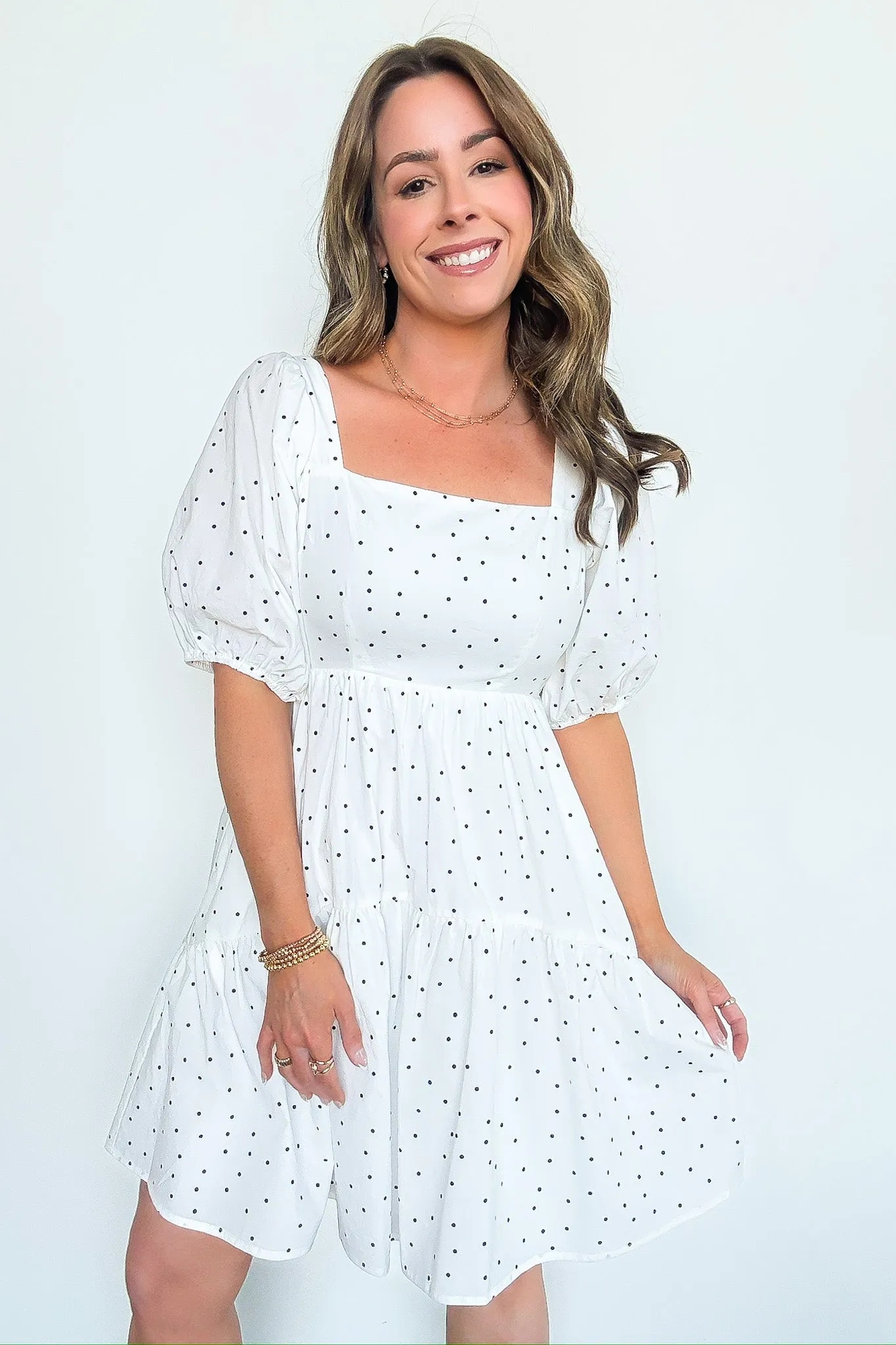 Calista Square Neck Dot Dress