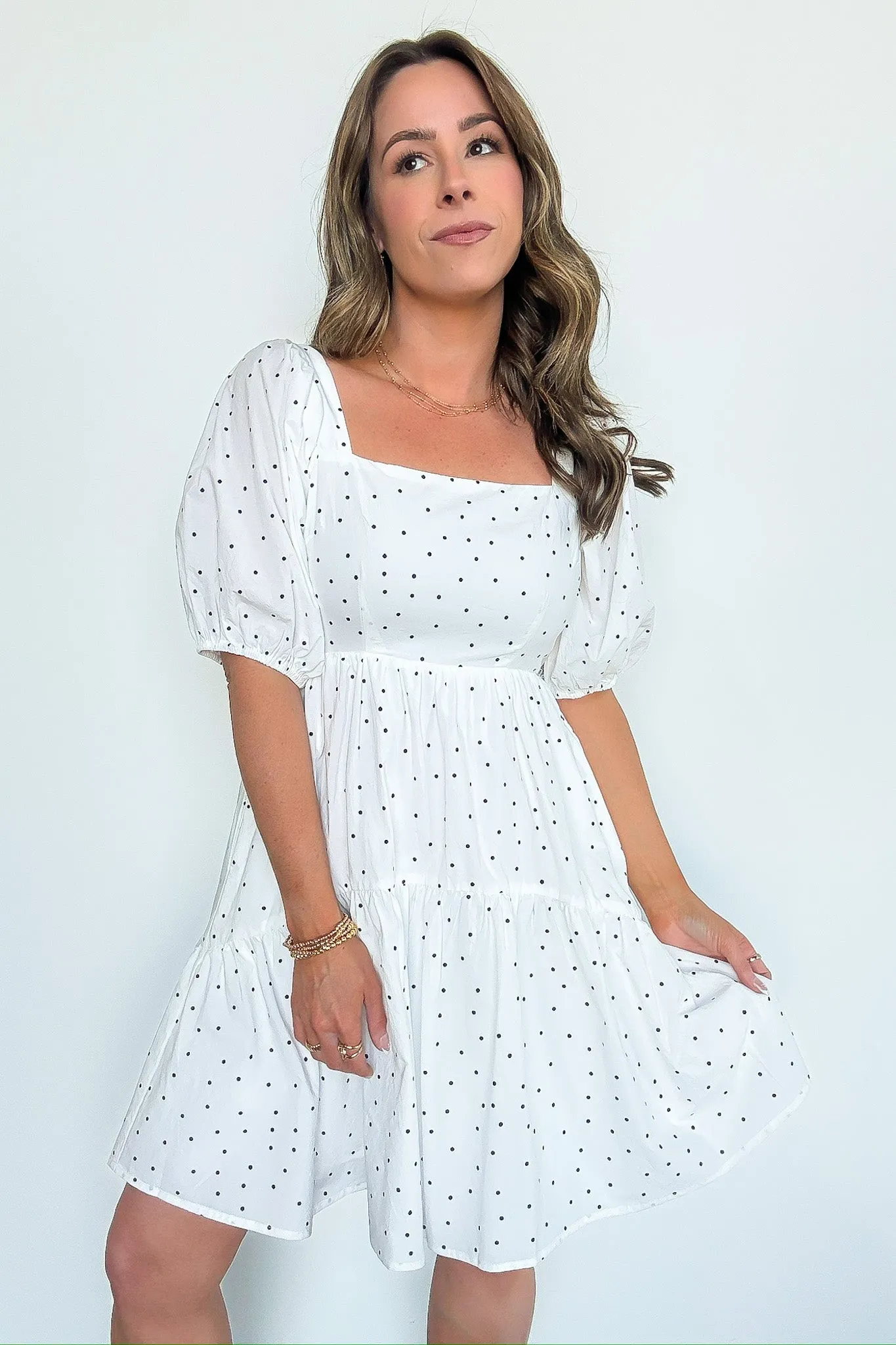 Calista Square Neck Dot Dress