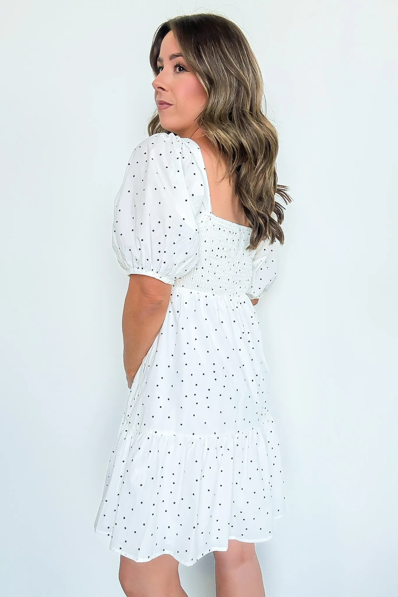 Calista Square Neck Dot Dress