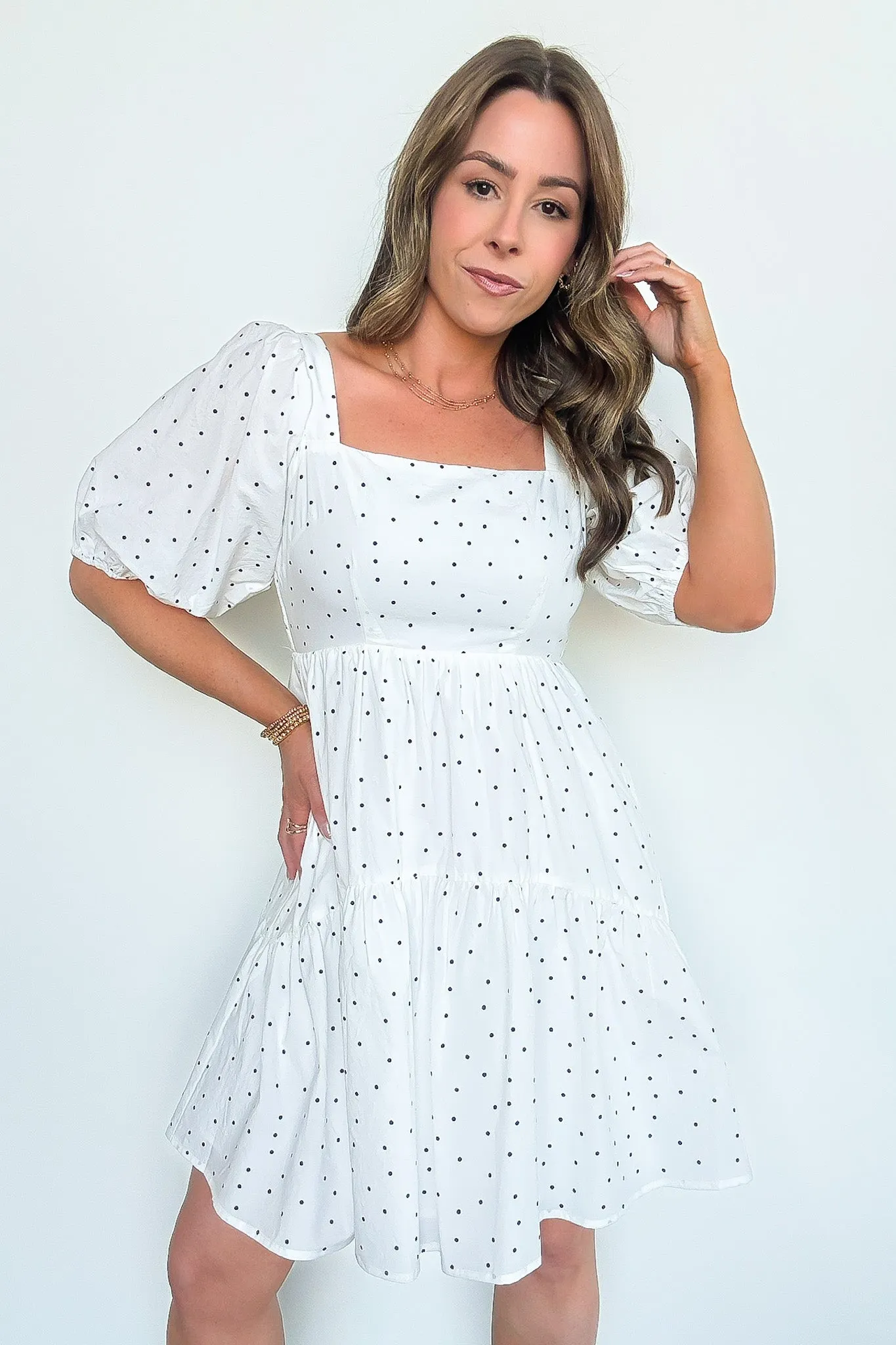 Calista Square Neck Dot Dress