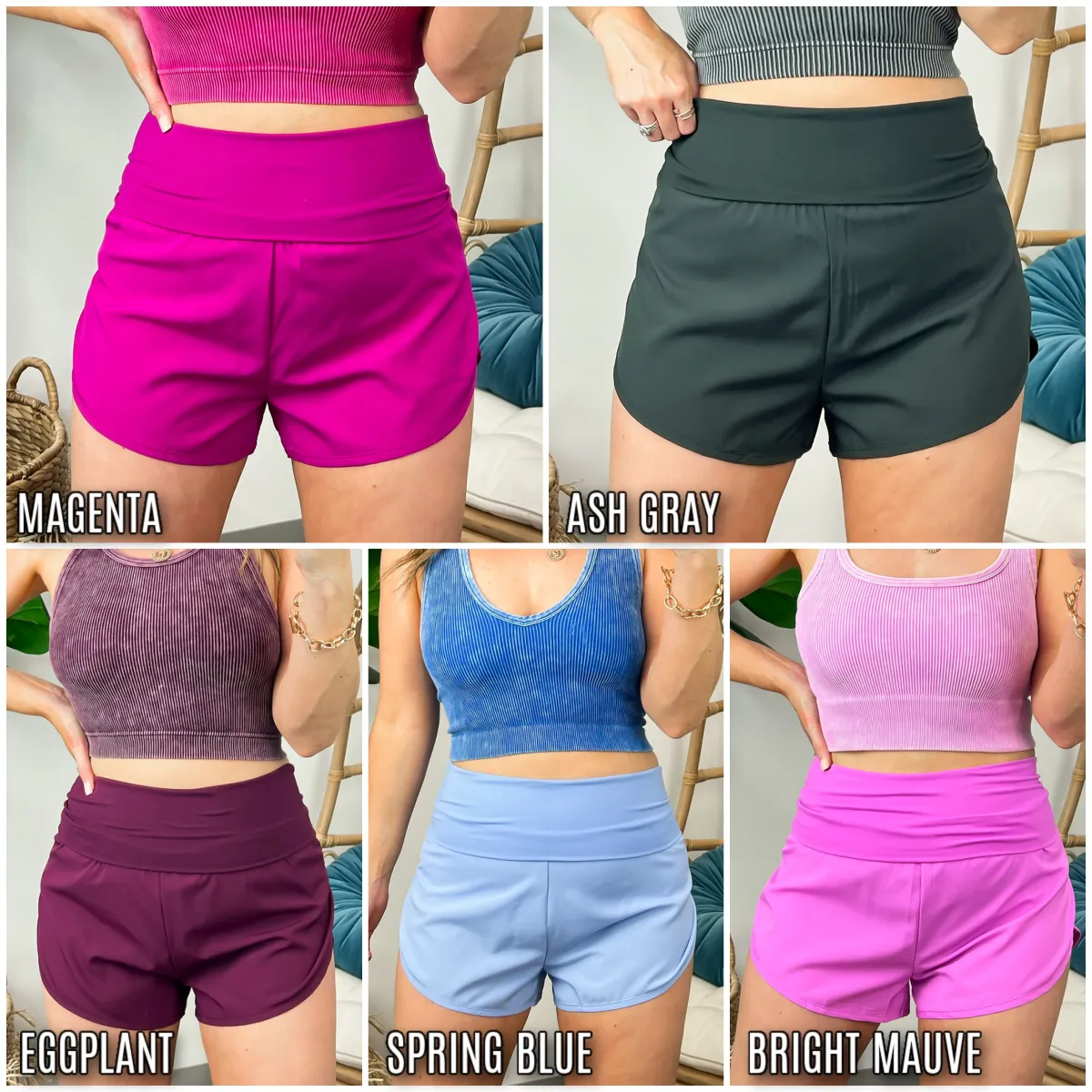 Carefree Weekend High Waist Fold Over Active Shorts - FINAL SALE