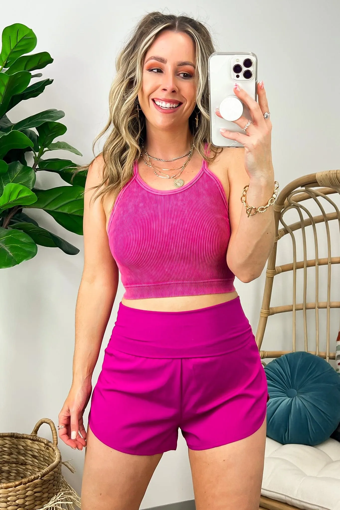 Carefree Weekend High Waist Fold Over Active Shorts - FINAL SALE