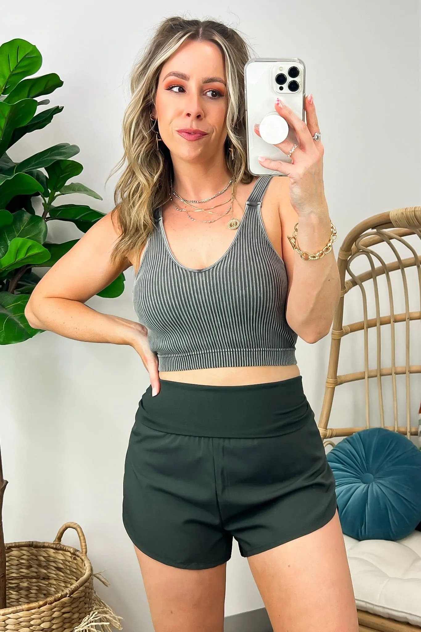 Carefree Weekend High Waist Fold Over Active Shorts - FINAL SALE