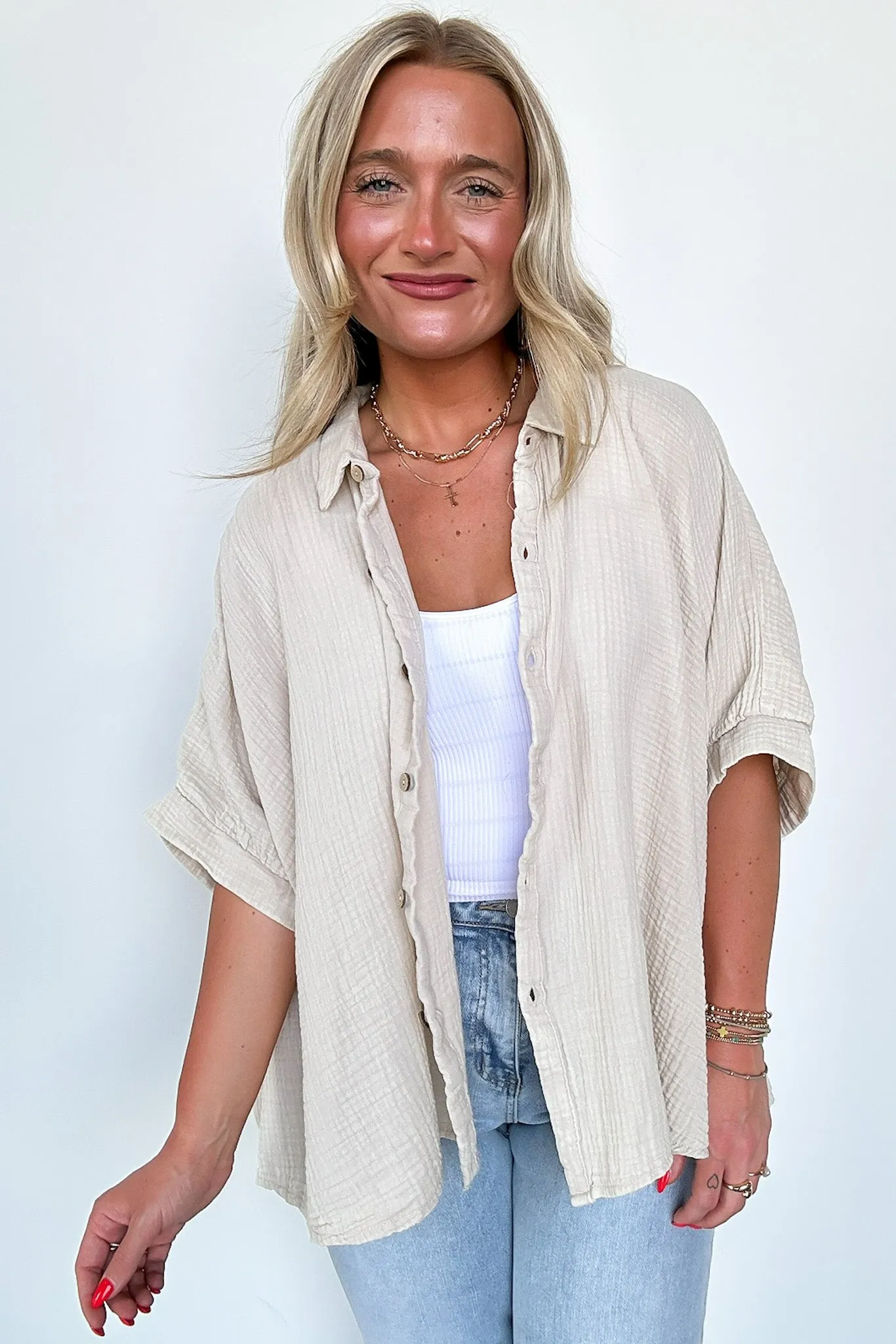 Carleen Washed Gauze Button Down Top - BACK IN STOCK
