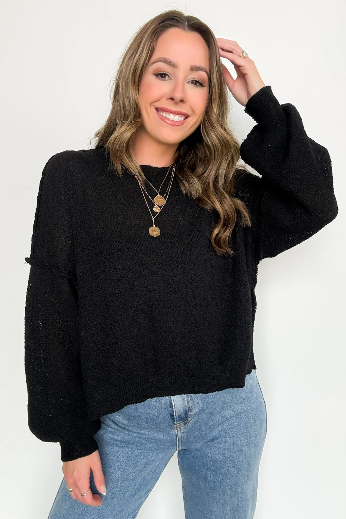 Carlina Mock Neck Side Slit Knit Sweater - FINAL SALE