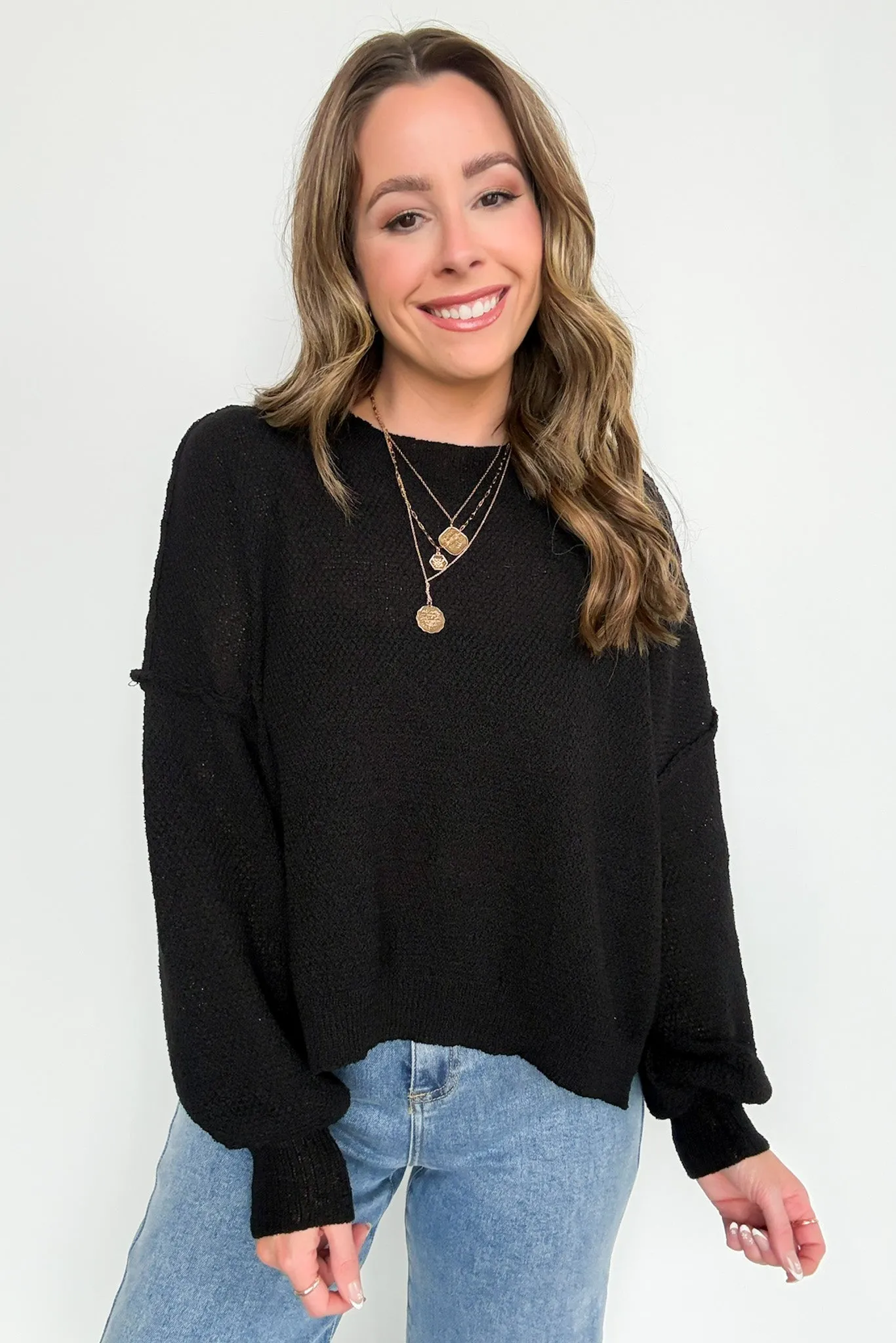 Carlina Mock Neck Side Slit Knit Sweater - FINAL SALE