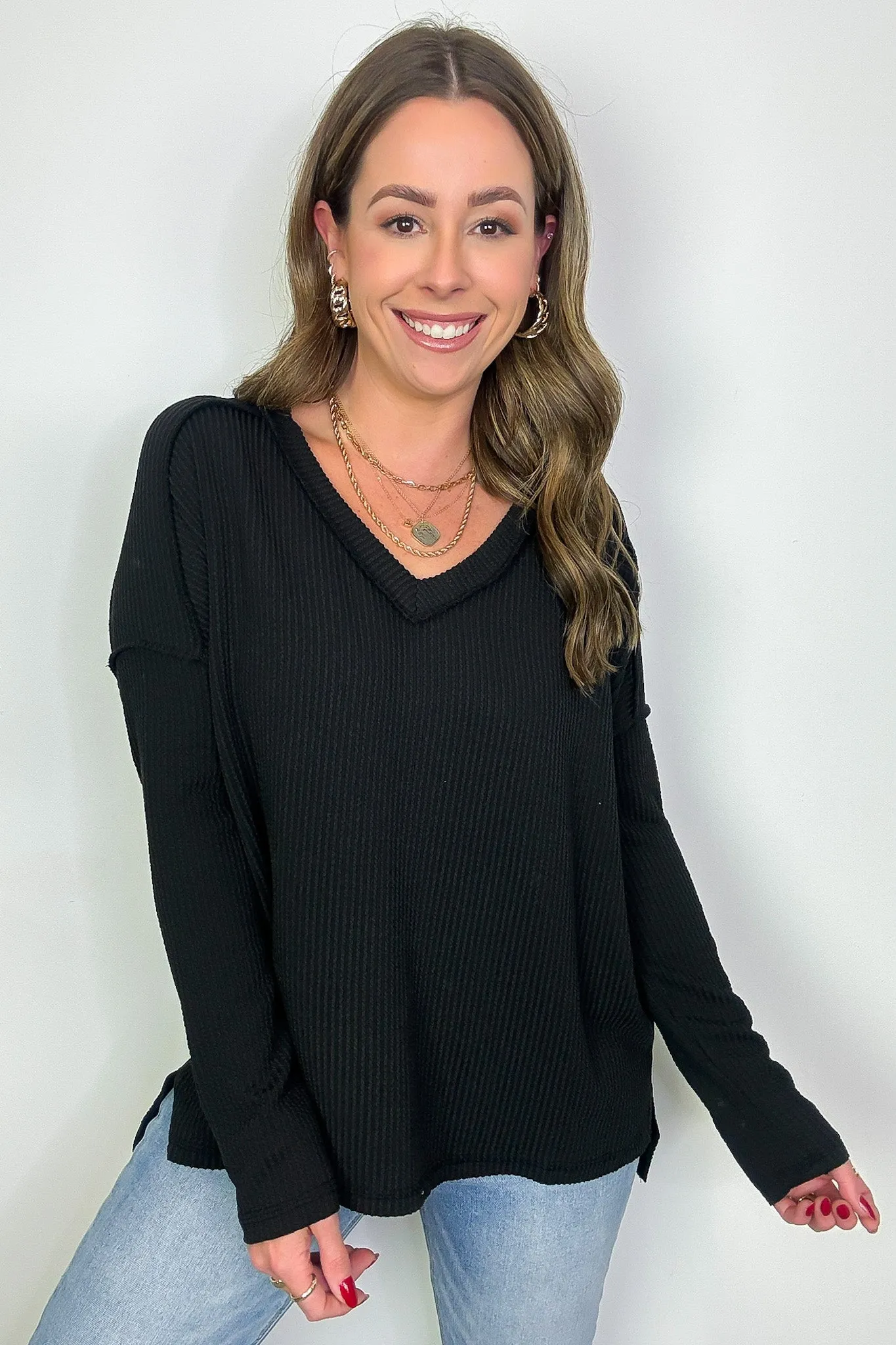 Carolena Rib Knit V-Neck Top