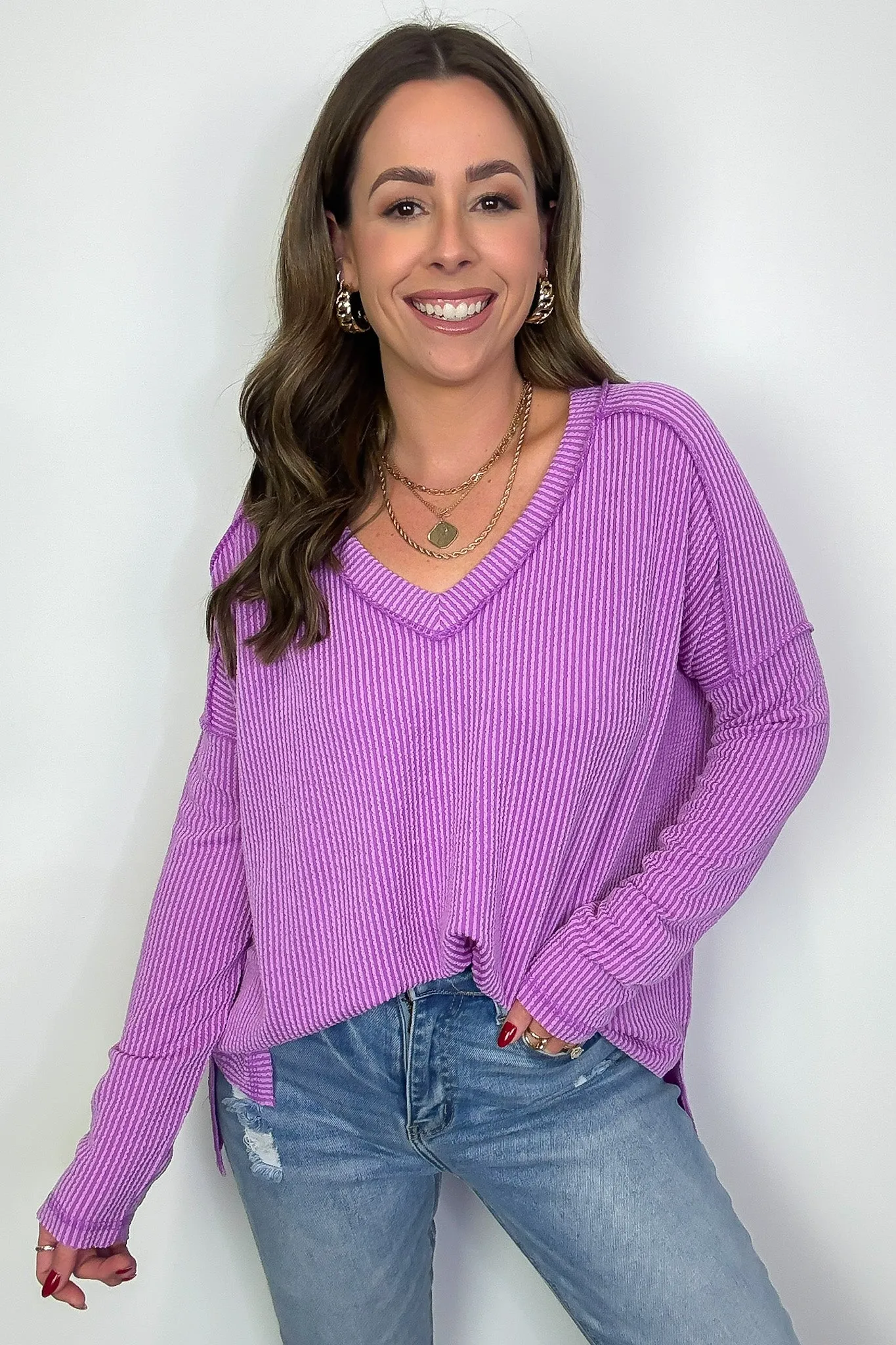 Carolena Rib Knit V-Neck Top