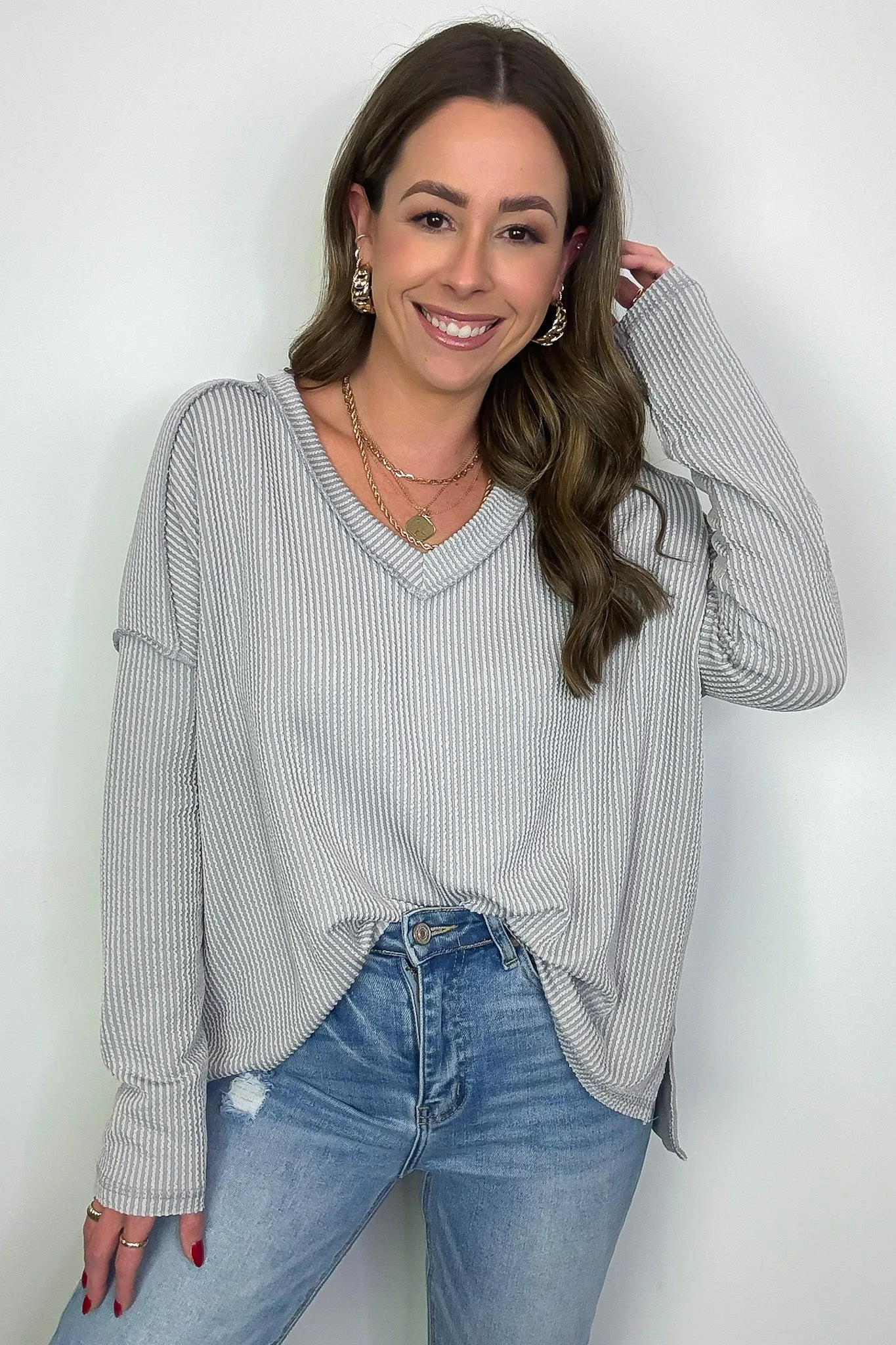 Carolena Rib Knit V-Neck Top