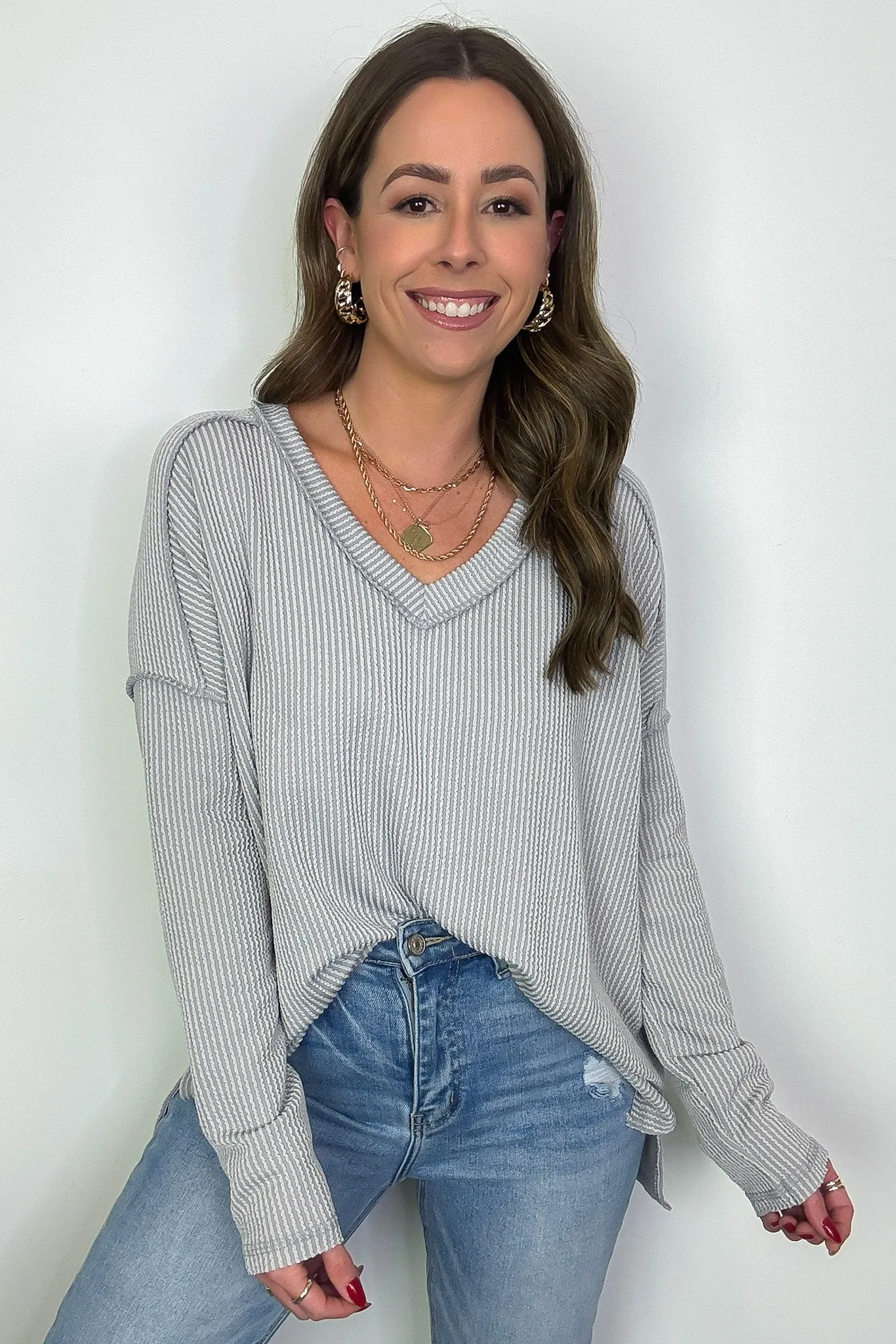 Carolena Rib Knit V-Neck Top