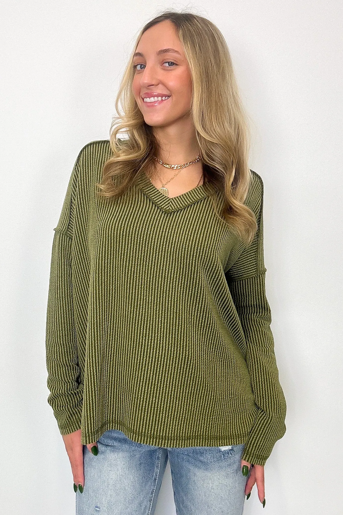 Carolena Rib Knit V-Neck Top