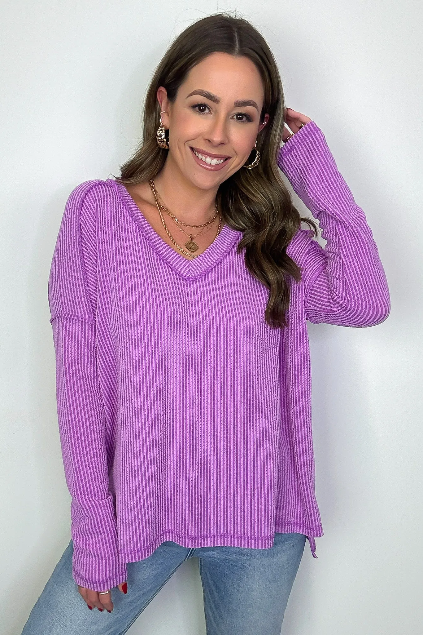 Carolena Rib Knit V-Neck Top