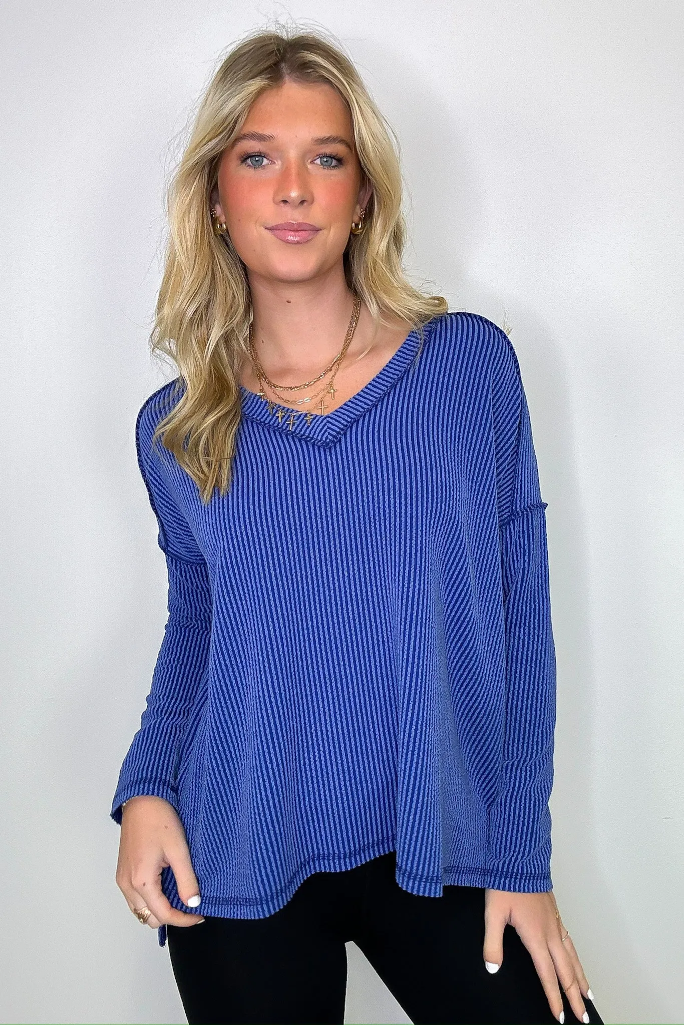 Carolena Rib Knit V-Neck Top