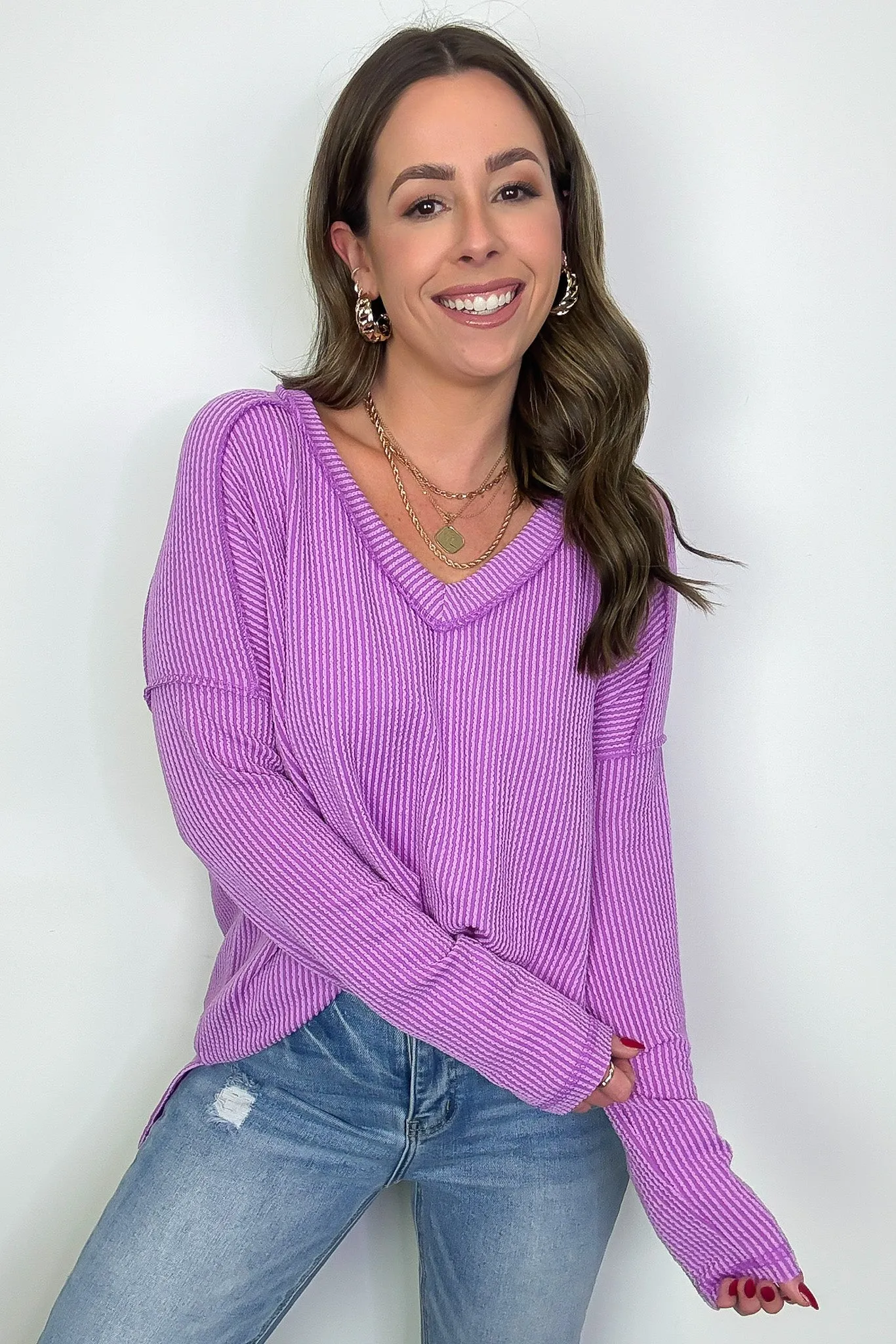 Carolena Rib Knit V-Neck Top